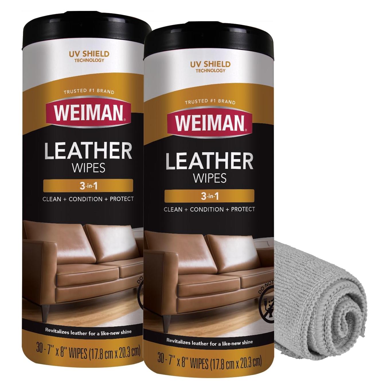 Toallitas Limpiadoras de Cuero Weiman - 61 Piezas con Paño Microfibra