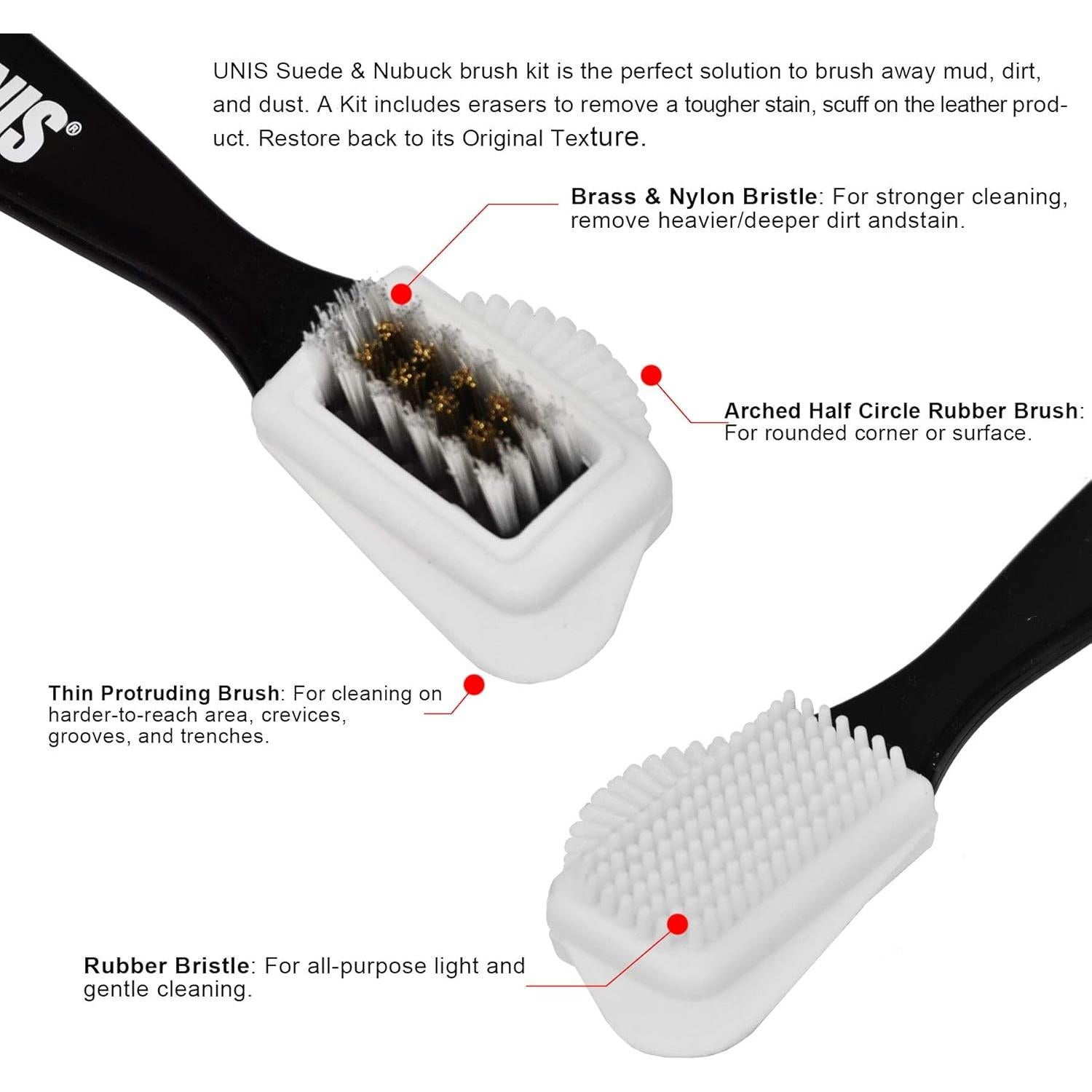 Cepillo 4 en 1 UNIS para limpieza de gamuza y nobuck