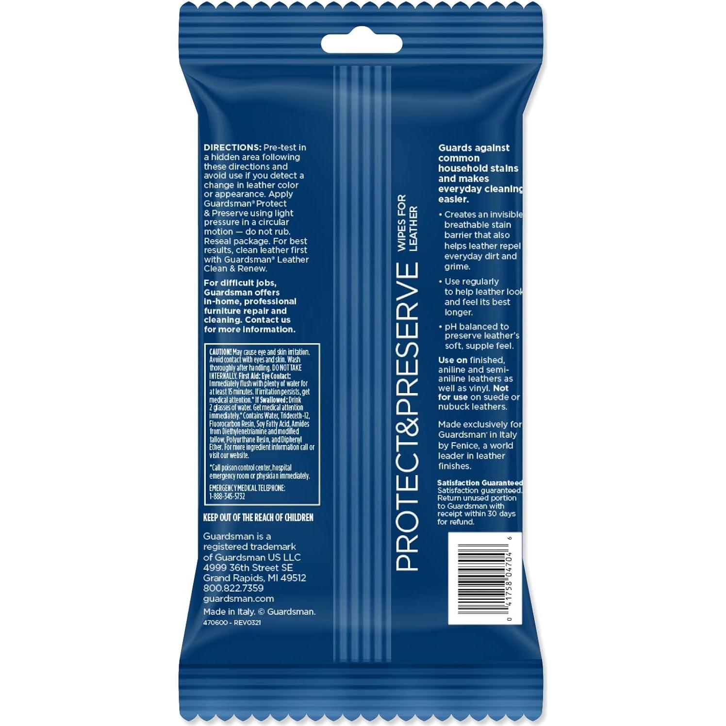 Toallitas Protectoras de Cuero Guardsman 20 Unidades