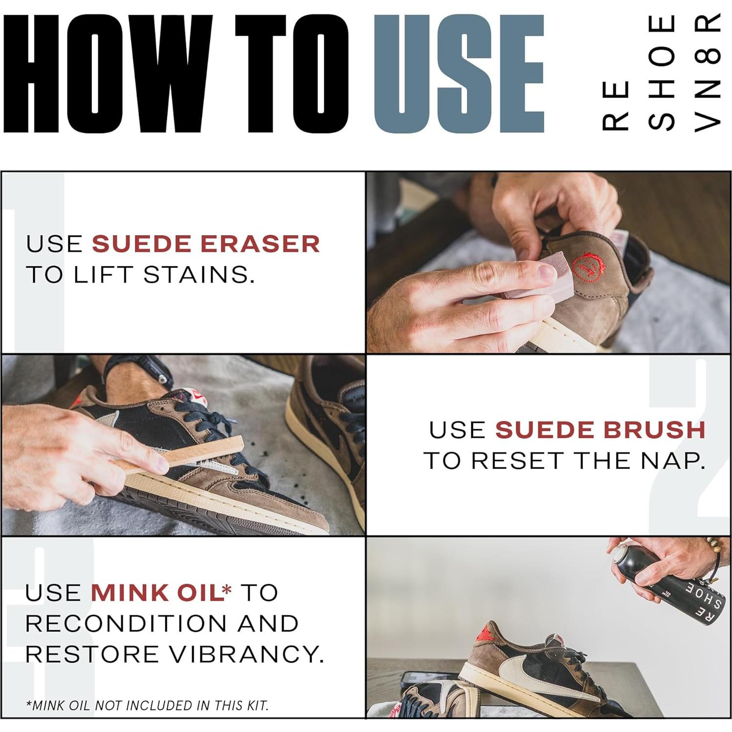 Kit de Limpieza Suede Seco Reshoevn8r - 1 Cepillo y 1 Borrador