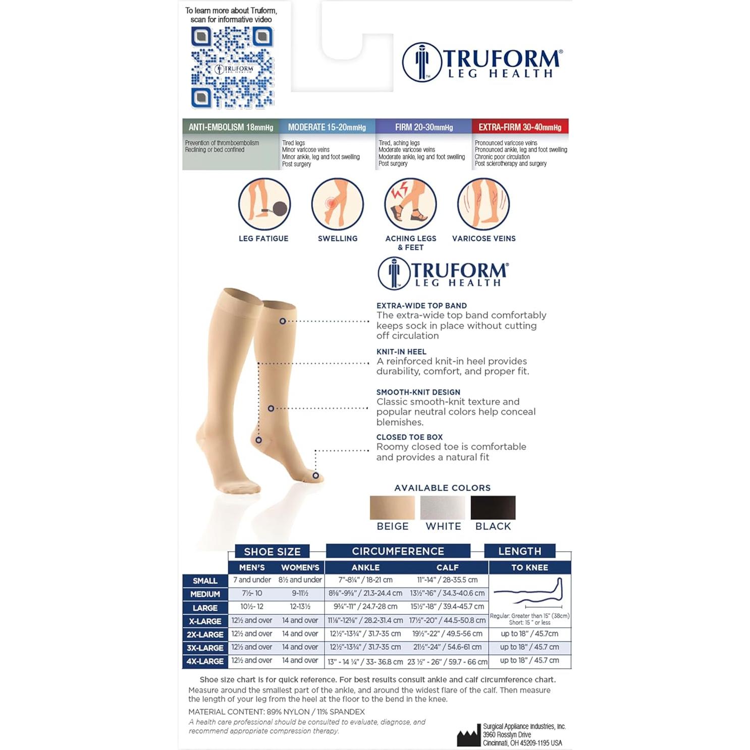 Medias Quirúrgicas Truform 8808, Compresión 18 mmHg, Negro, Mediana