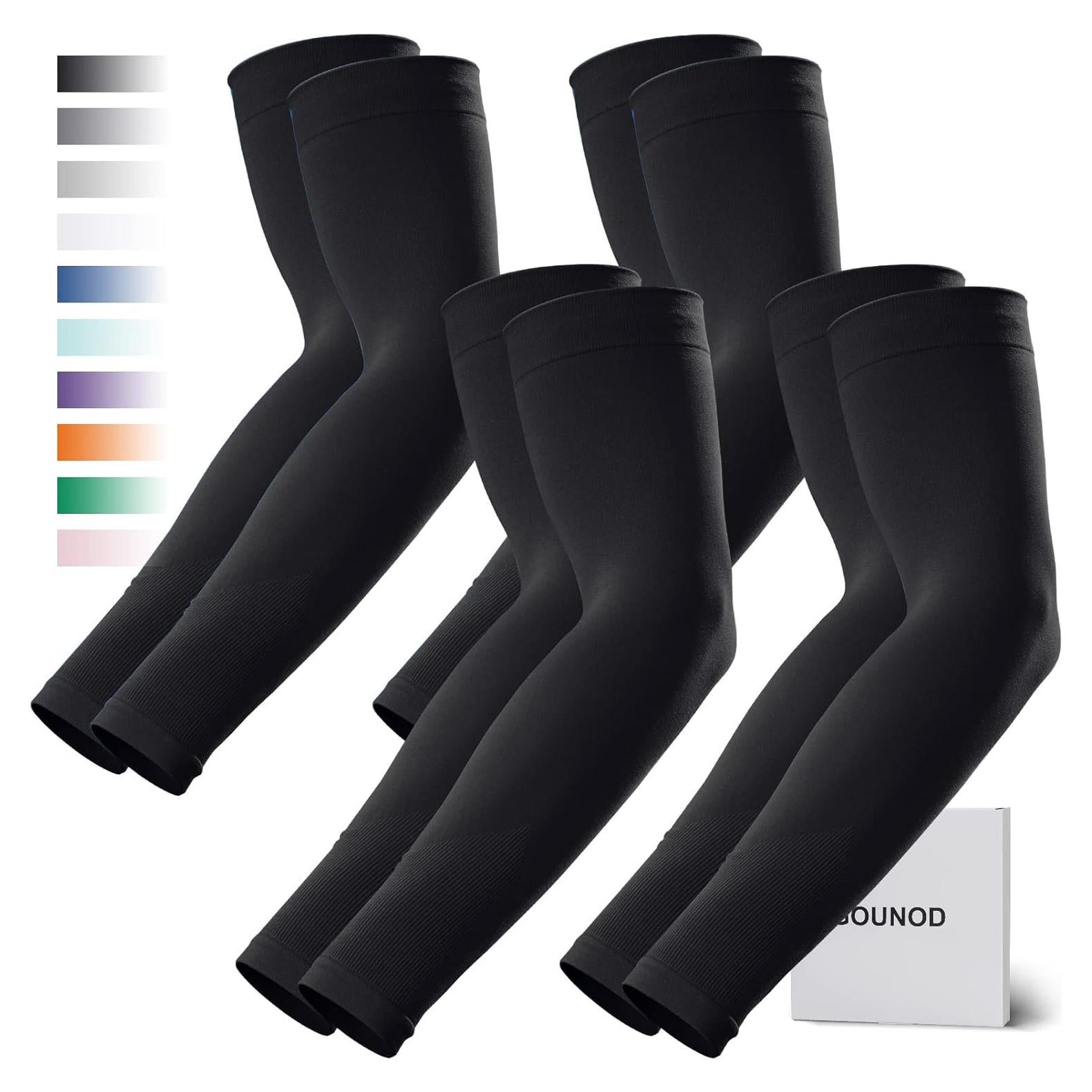 Mangas de Compresión GOUNOD UV para Hombres y Mujeres - 4 Pares Negros