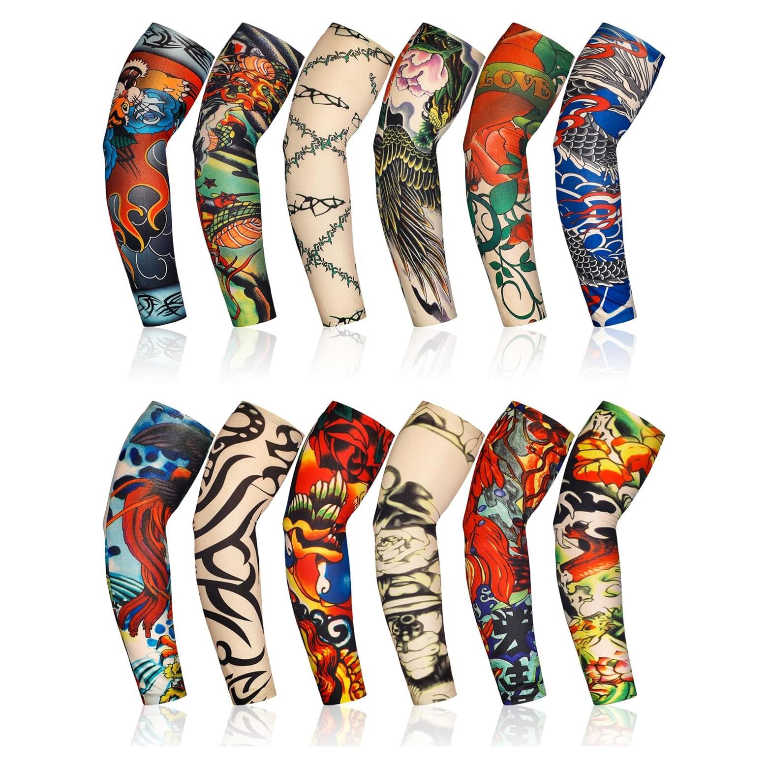 Geyoga Set de 12 Mangas de Tatuaje Falsas UV Unisex