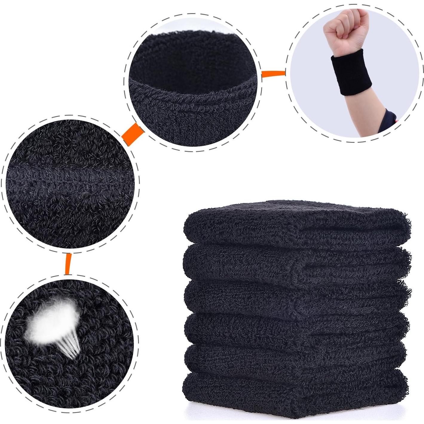 Muñequera Deportiva Absorbente Willbond 6 Pcs Negro 8x8 cm