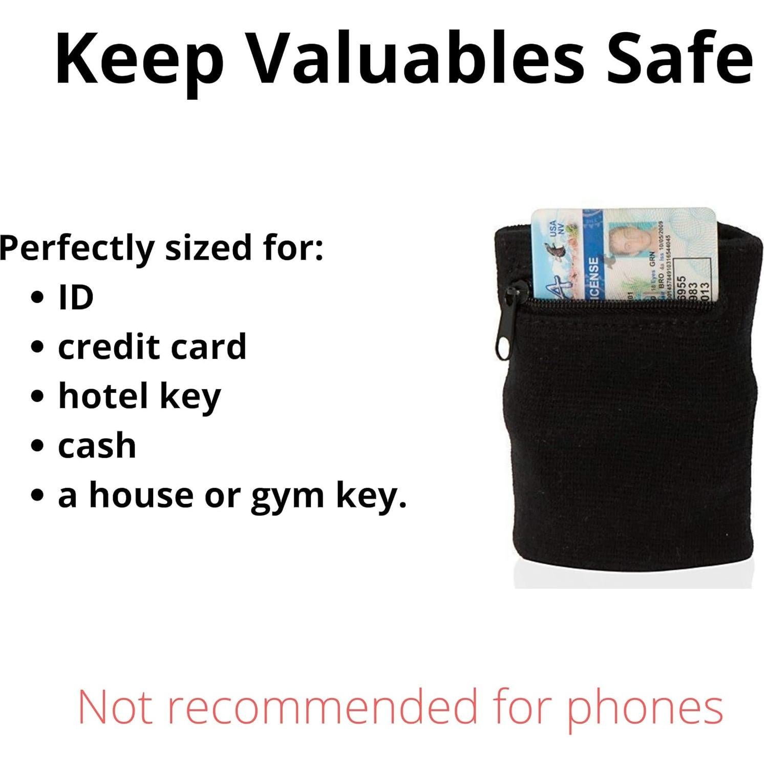 Suddora Zipper Wrist Pouch - Sweatband/Wristband Wallet for Keys, ID, Cards, Cash