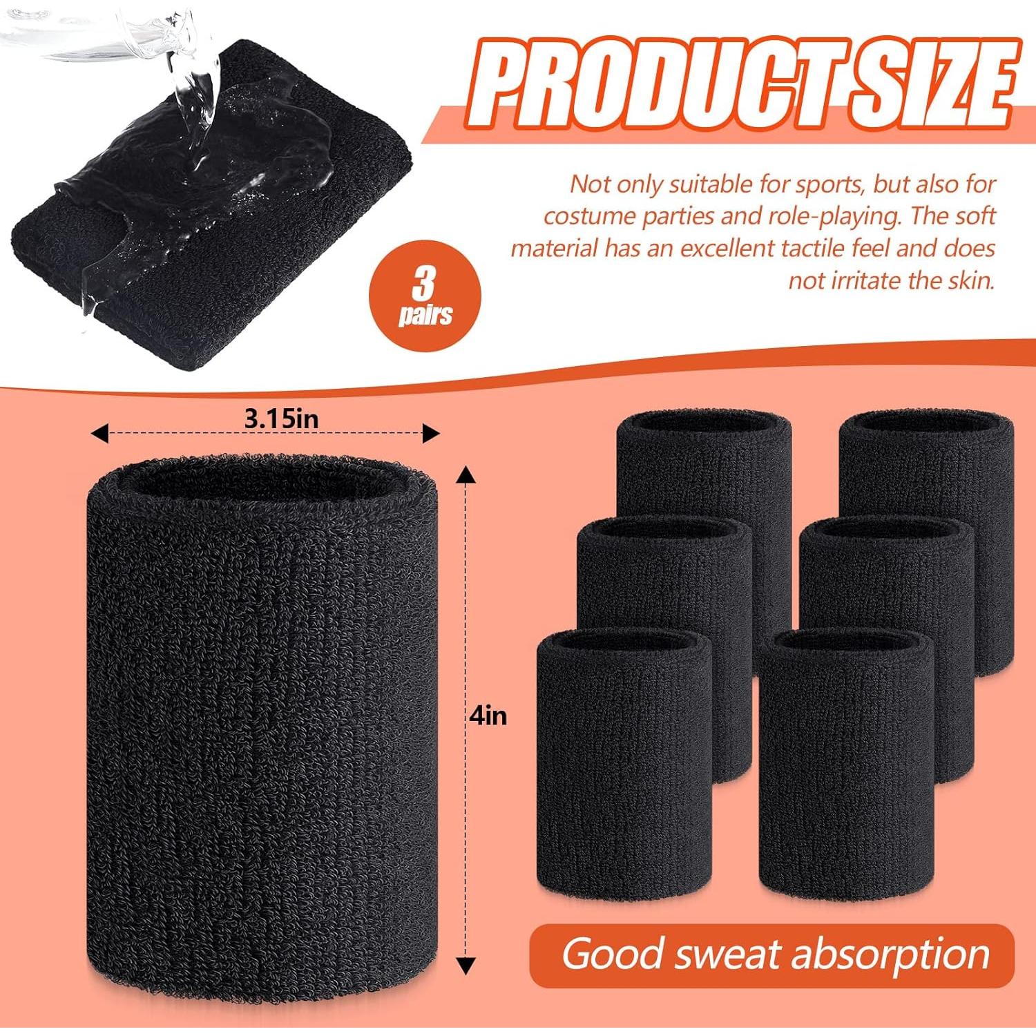 Muñequera de Sudor Wettarn 10 cm Algodón Unisex 3 Pcs