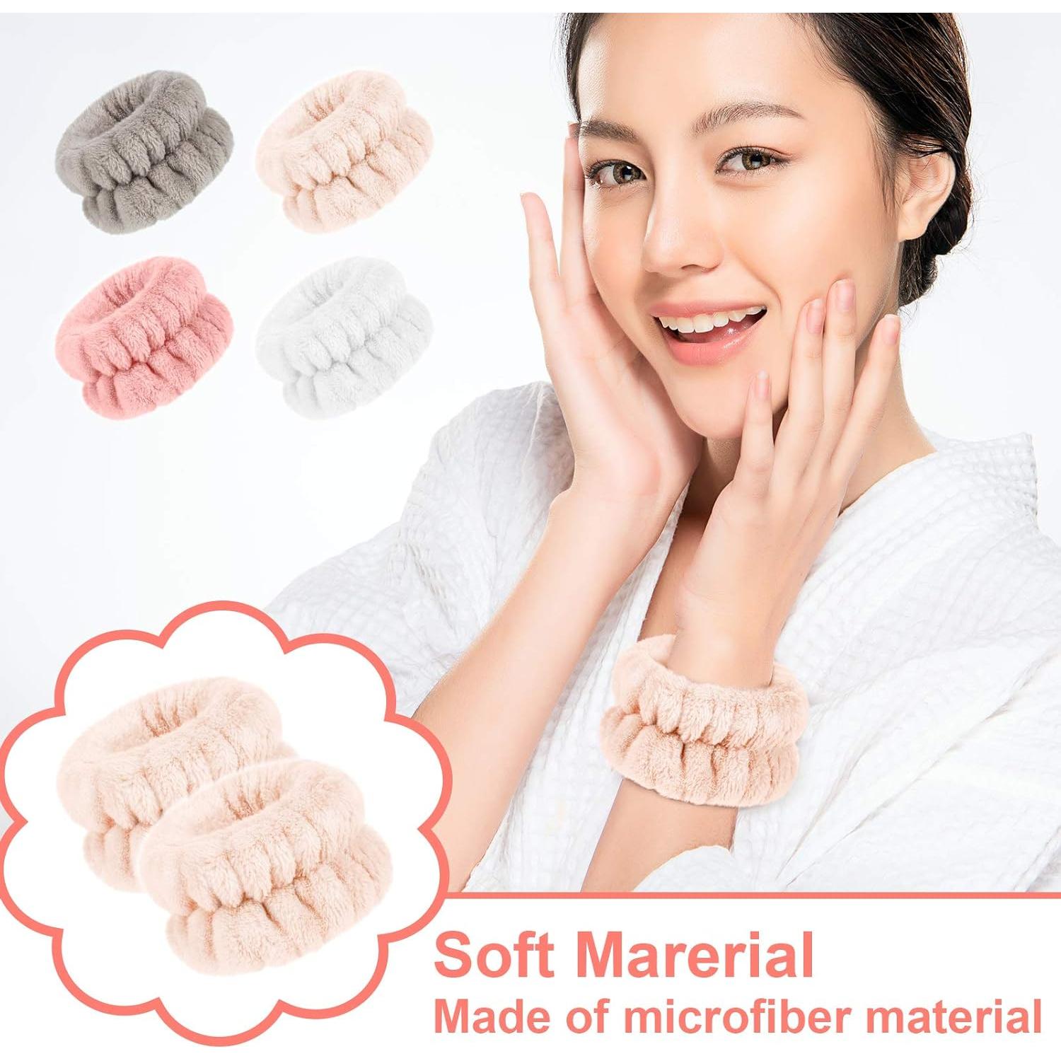 Chuangdi Bandas de Muñeca de Microfibra para Lavar la Cara - 4 Pares