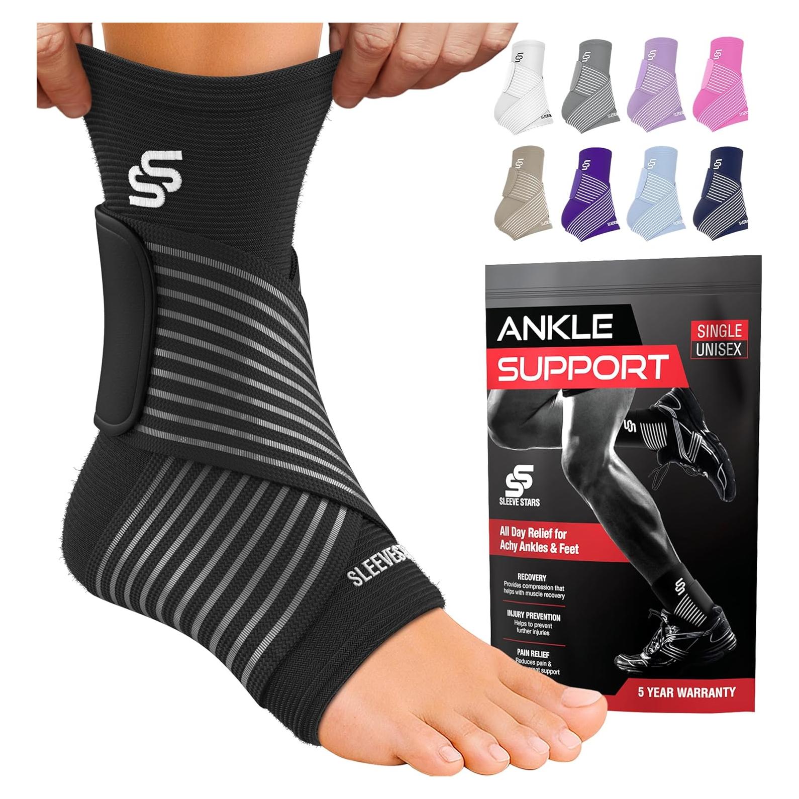 Funda de Compresión para Tobillo Sleeve Stars - Alivio Esguince y Fascitis Plantar - Negro - Mediano