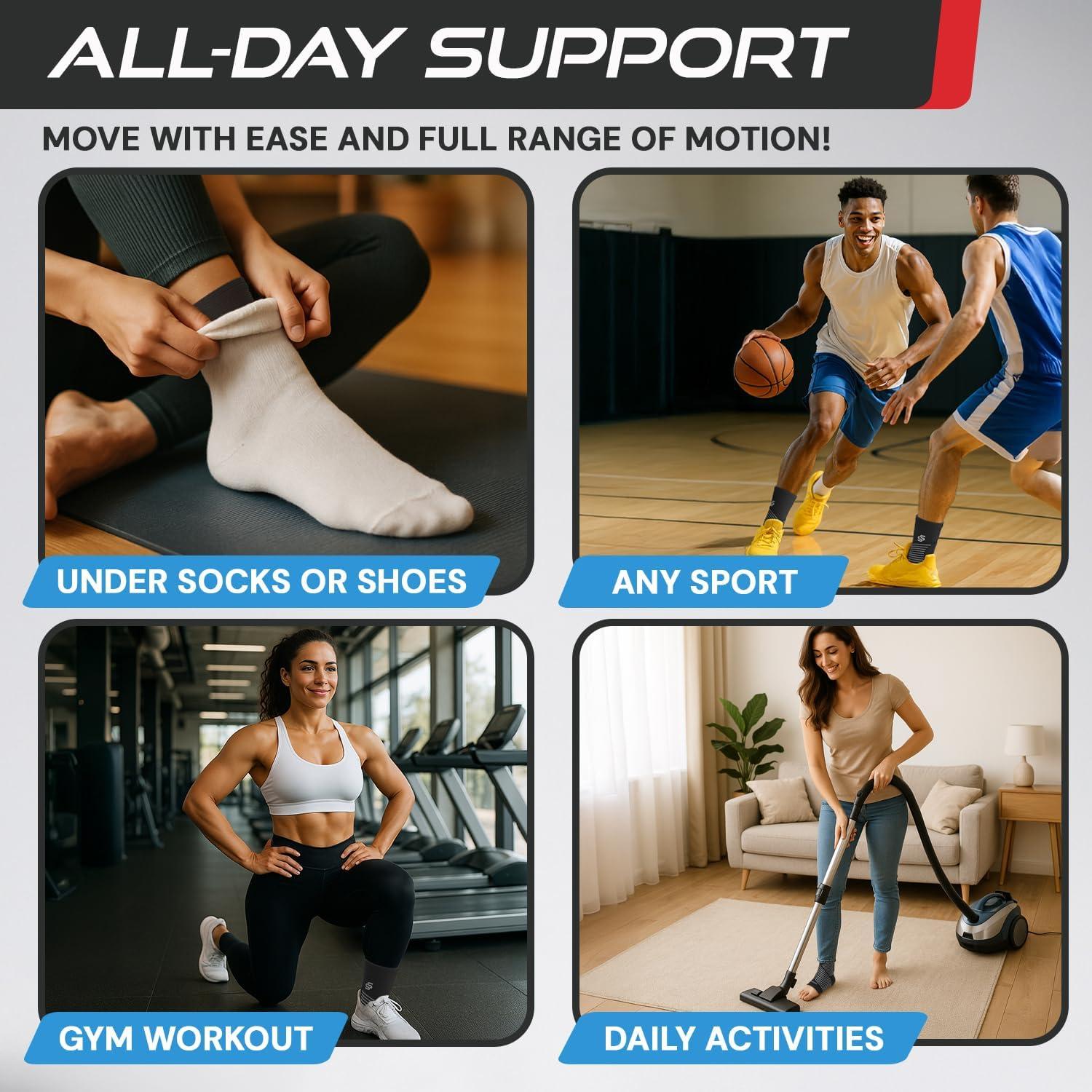 Funda de Compresión para Tobillo Sleeve Stars - Alivio Esguince y Fascitis Plantar - Negro - Mediano