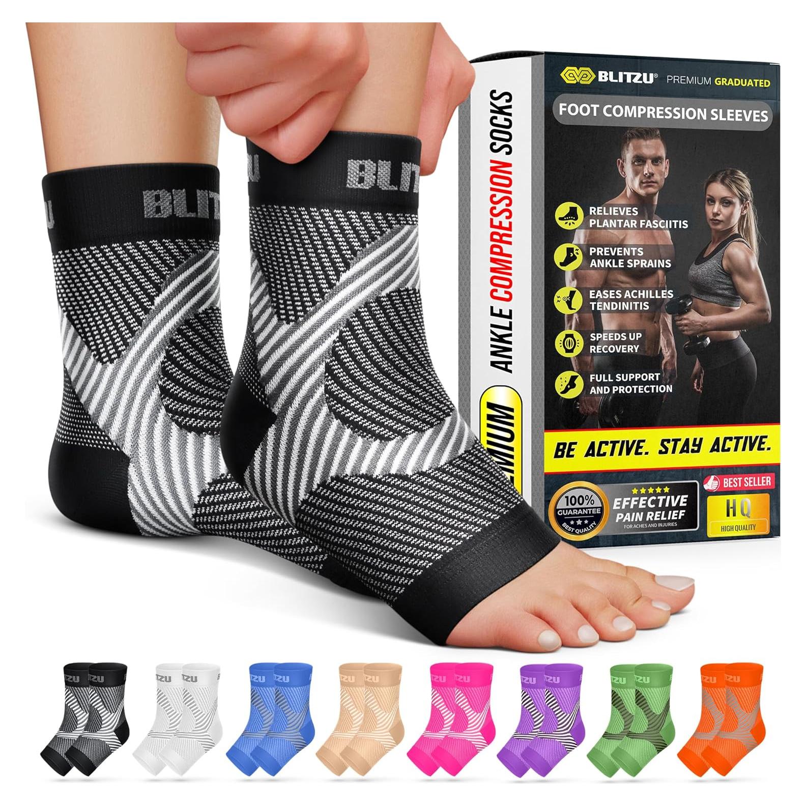 Calcetines de compresión Blitzu para tobillo y pie negro L-XL