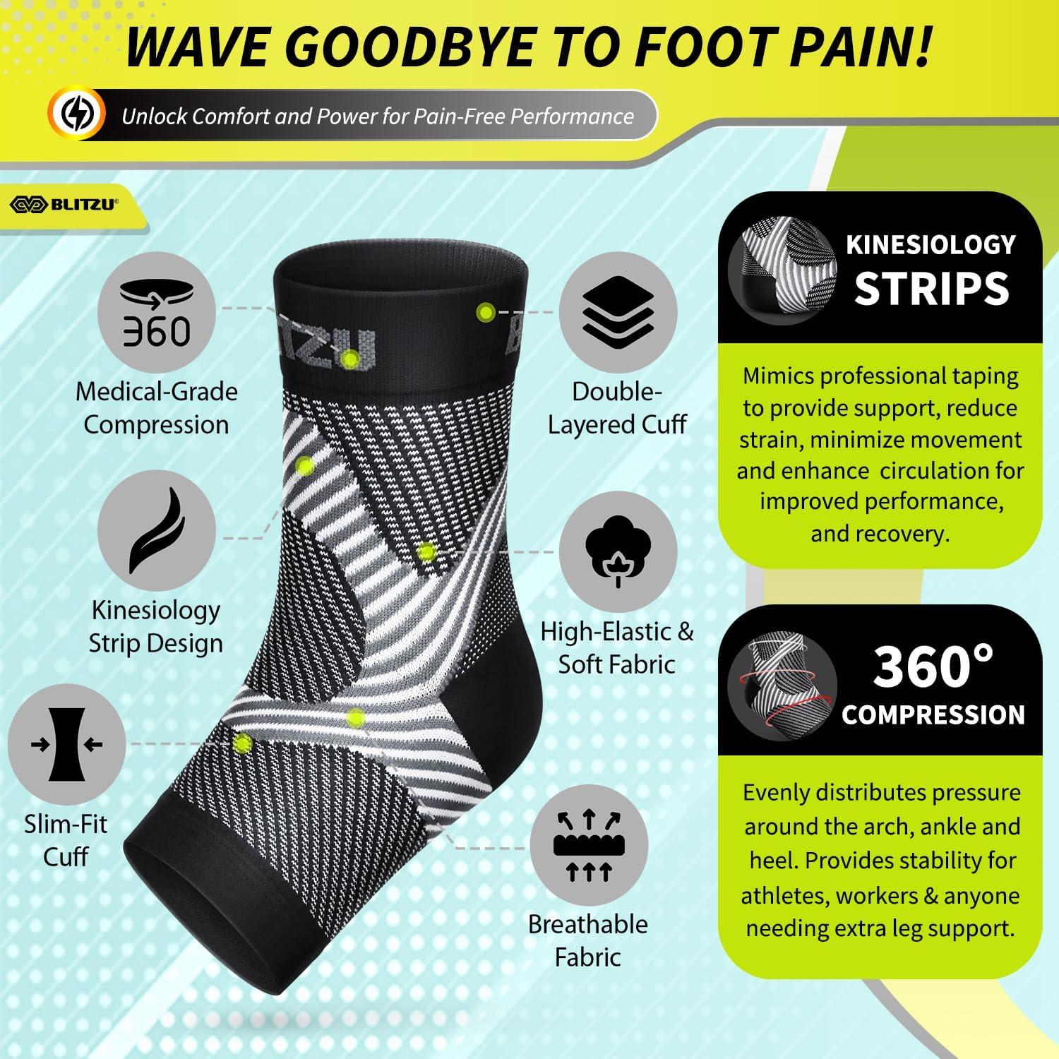 Calcetines de compresión Blitzu para tobillo y pie negro L-XL