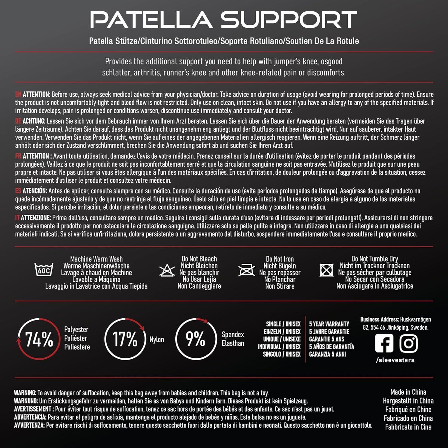 Faja Patelar Sleeve Stars para Osgood Schlatter - Negro