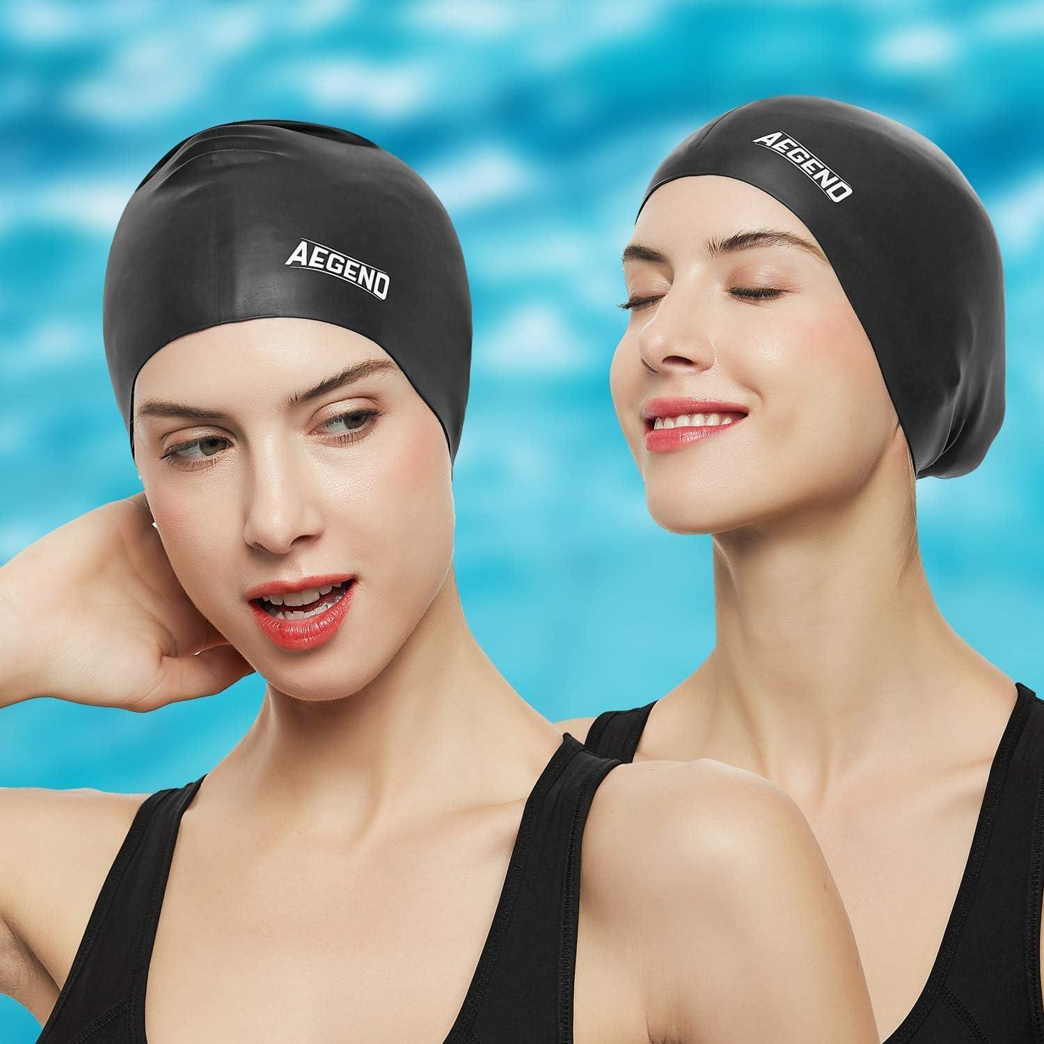Gorro de natación Aegend para cabello largo - Silicona negra