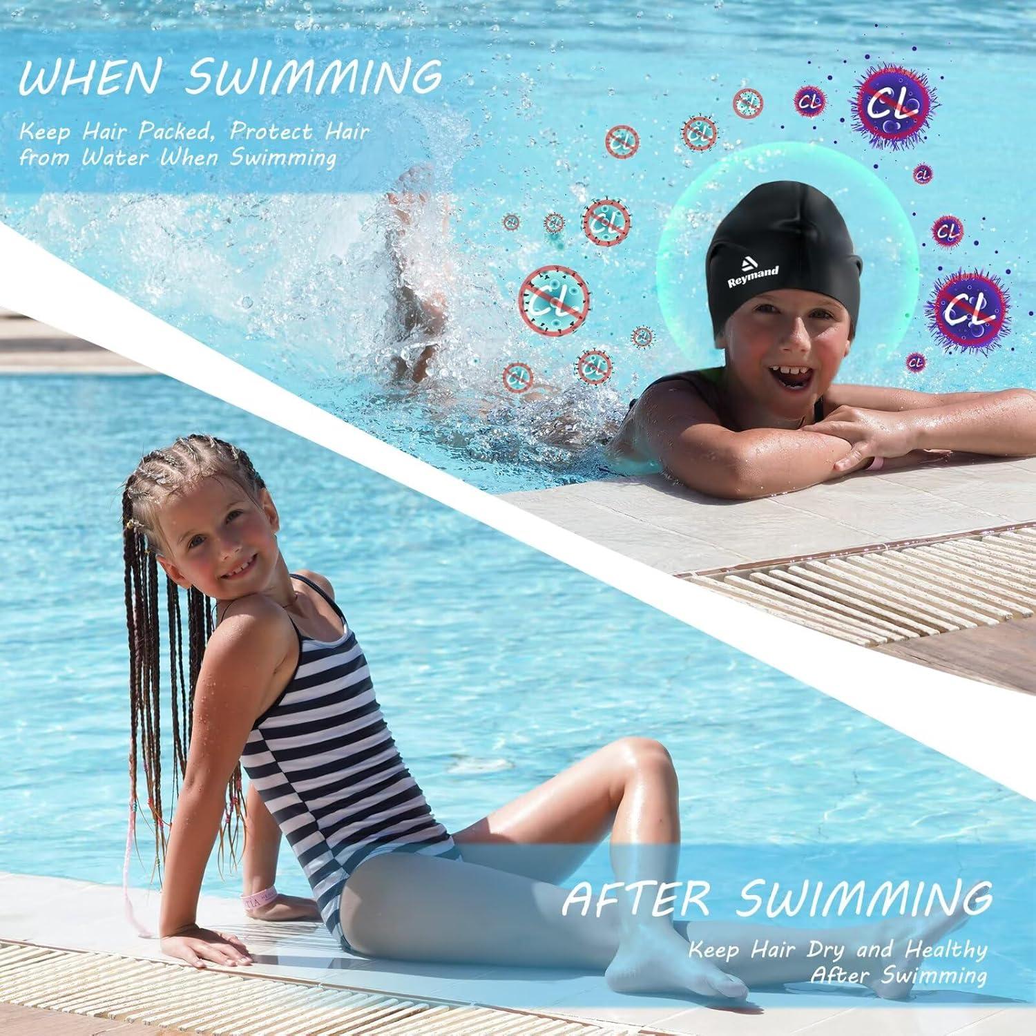 Paquete de 2 Gorras de Baño Reymand para Niños Extra Grandes