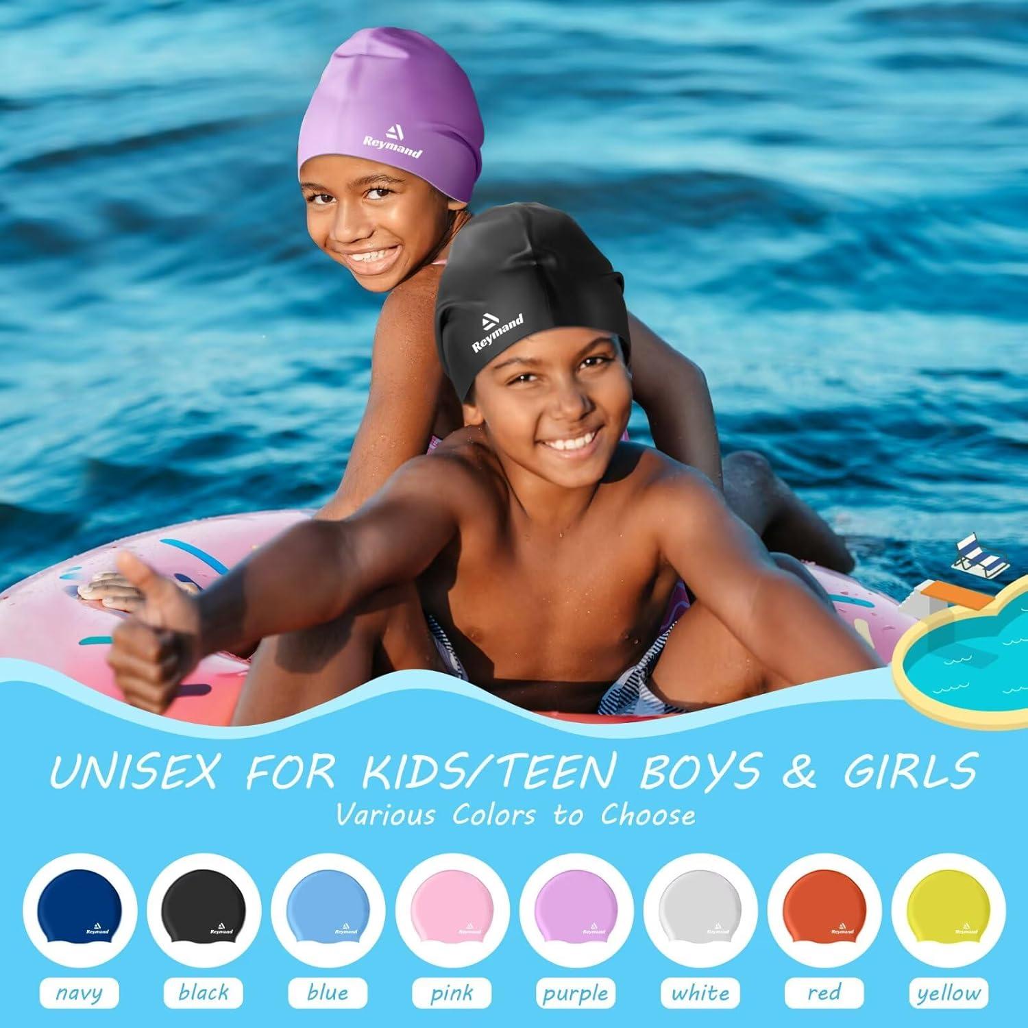 Paquete de 2 Gorras de Baño Reymand para Niños Extra Grandes