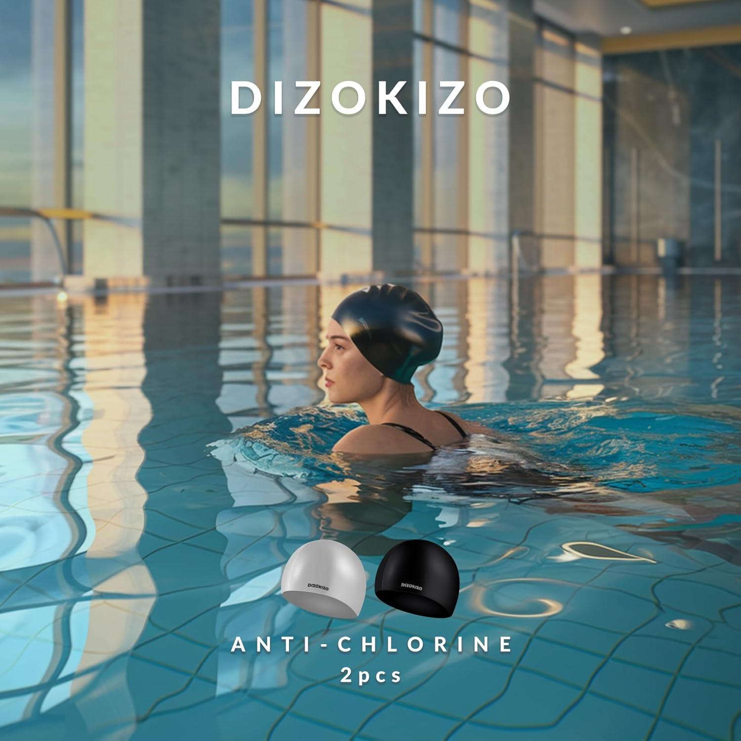 Gorra de Natación Silicona Dizokizo 2 Pcs Unisex Alta Elasticidad