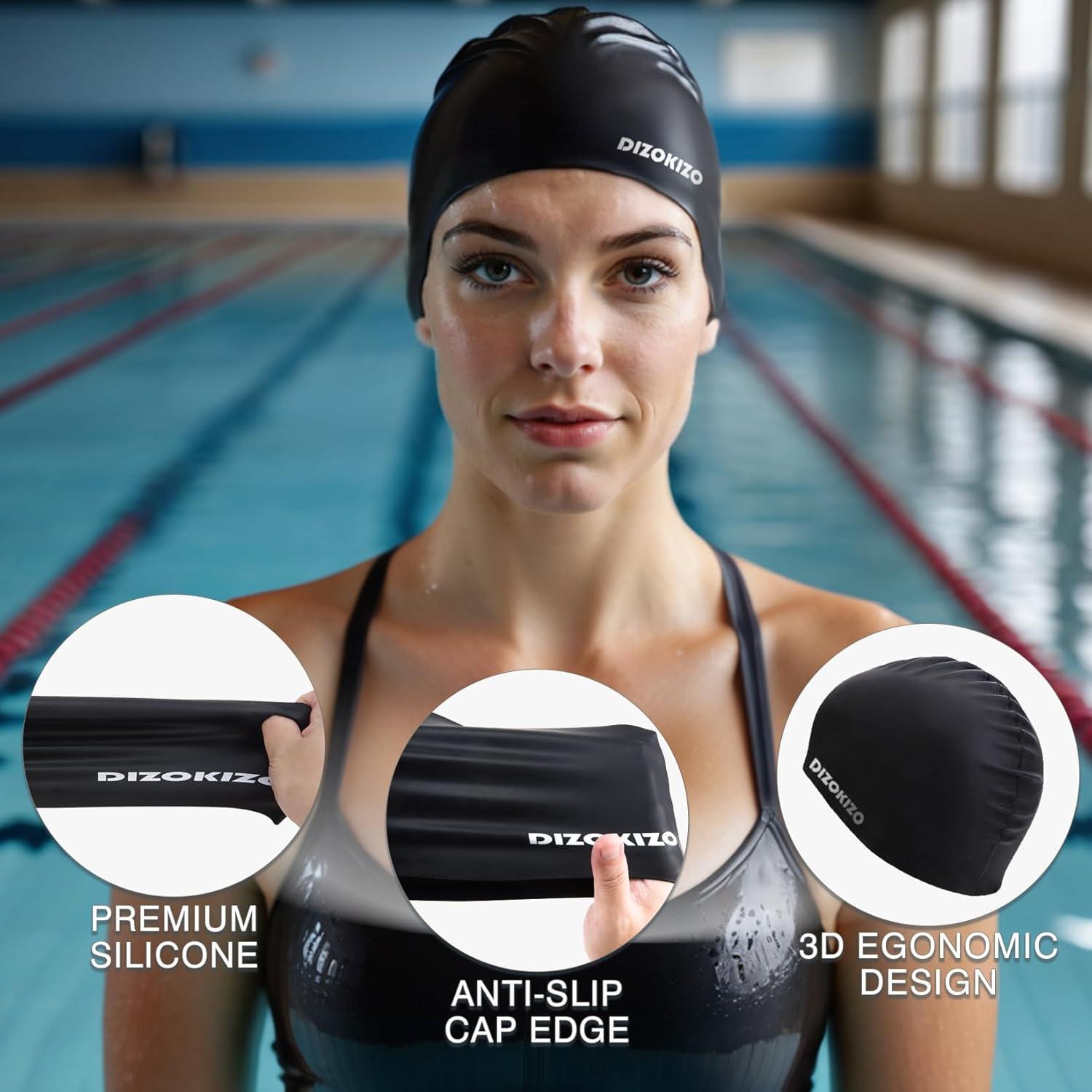 Gorra de Natación Silicona Dizokizo 2 Pcs Unisex Alta Elasticidad