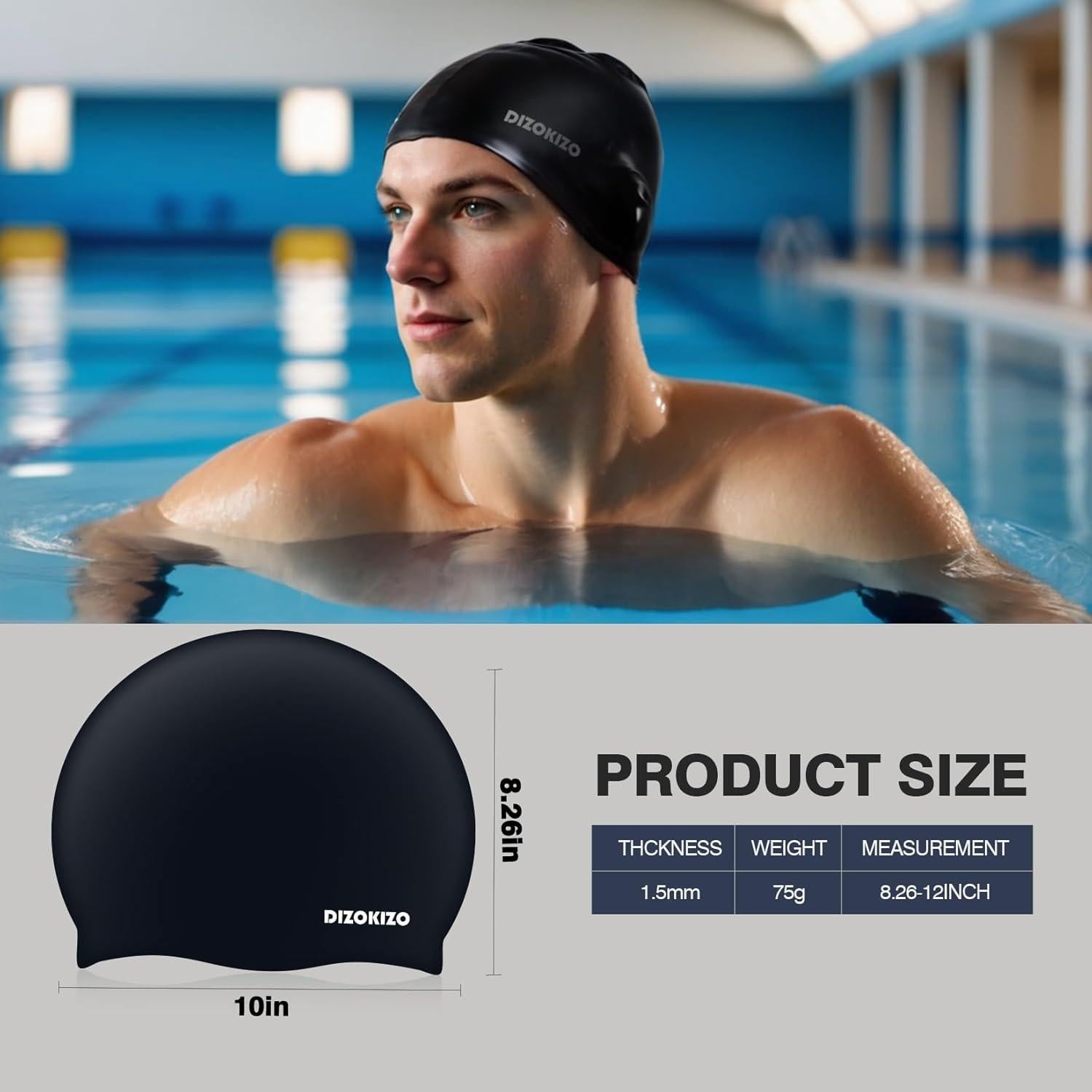 Gorra de Natación Silicona Dizokizo 2 Pcs Unisex Alta Elasticidad
