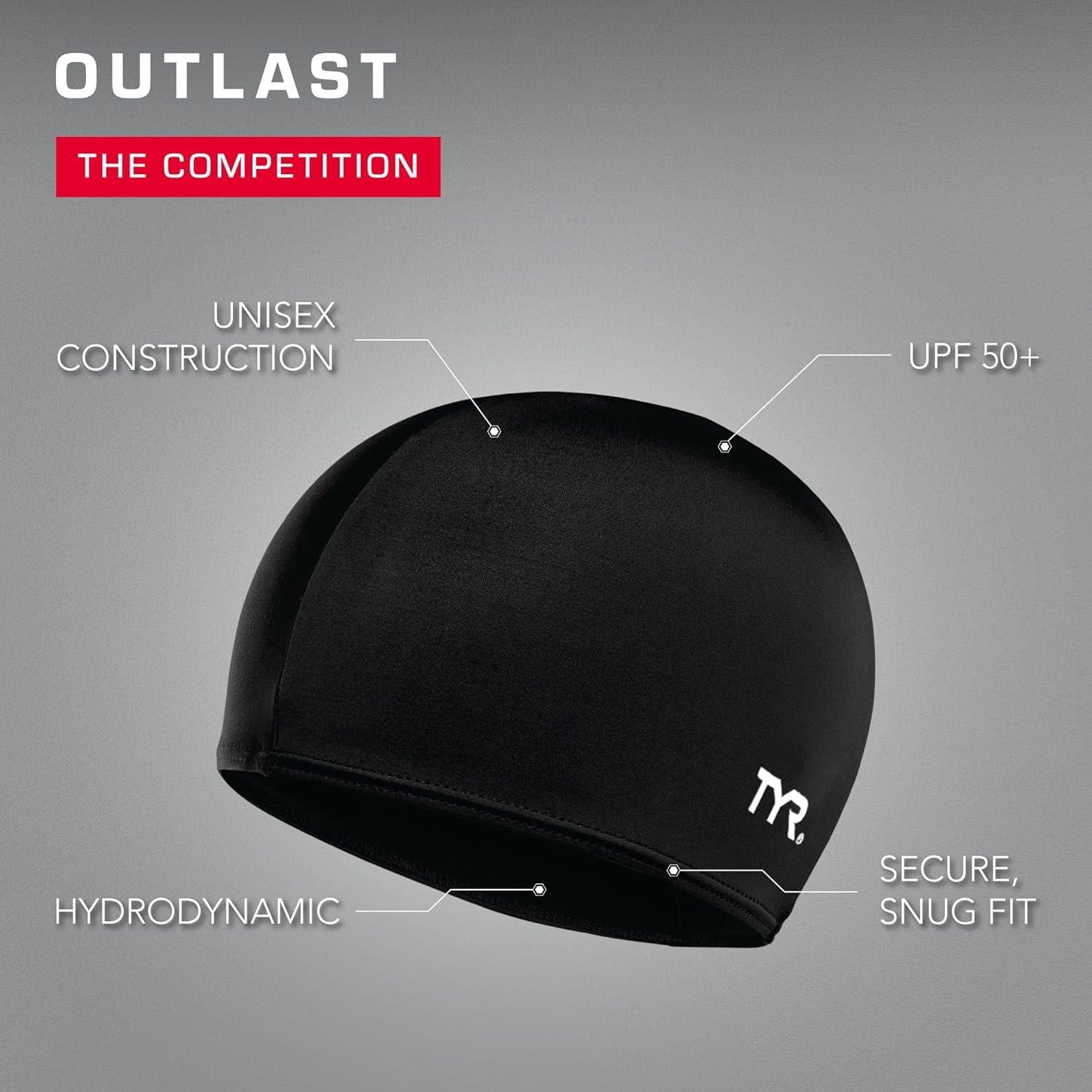 Gorro de Natación TYR de Lycra Aerodinámico Negro