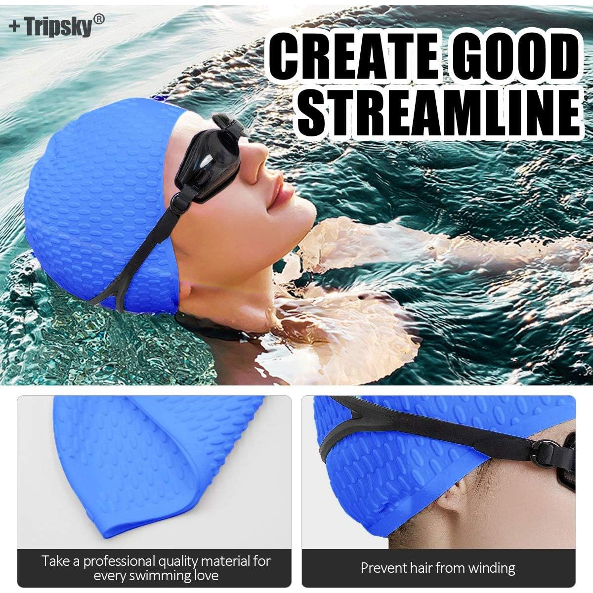 Gorro de Natación de Silicona Tripsky Unisex Azul Oscuro