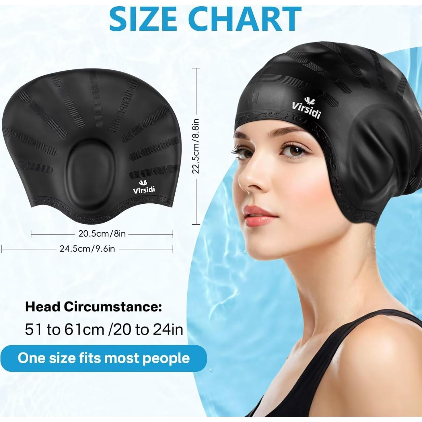 Gorro de Natación VIRSIDI Silicona Negro para Cabello Largo