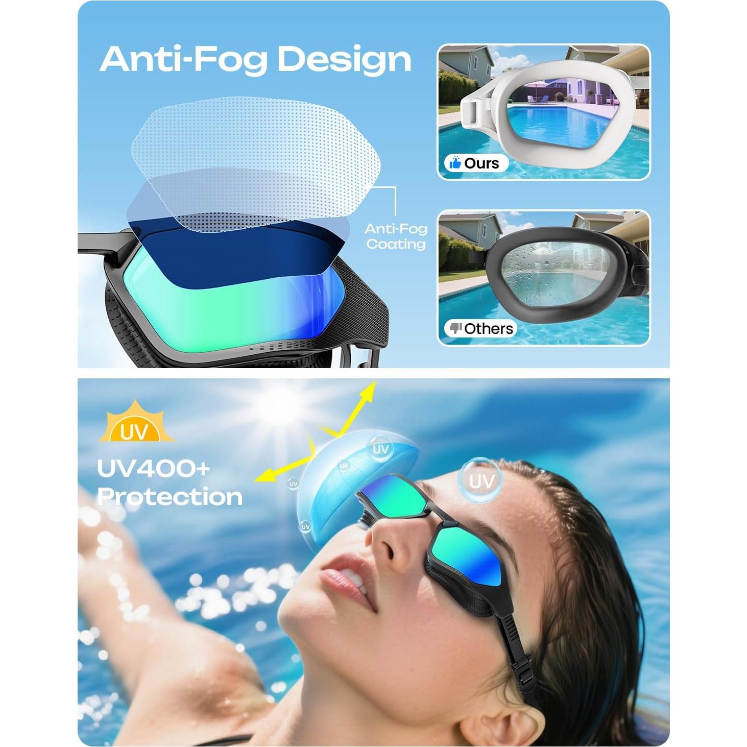 Gafas de Natación OLANRUN Unisex Antivaho UV 180° HD