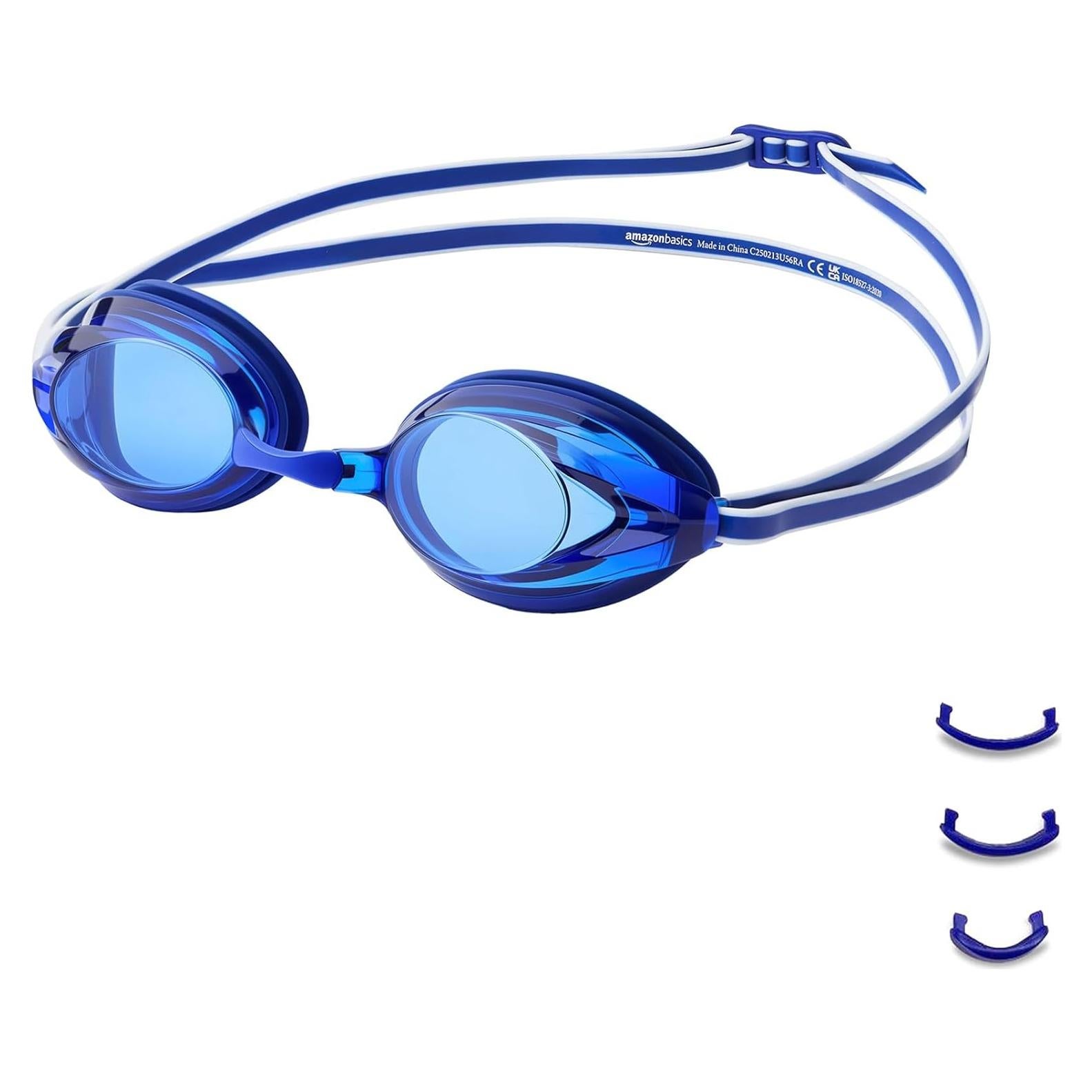 Gafas de natación unisex Amazon Basics azul con lentes anti-niebla