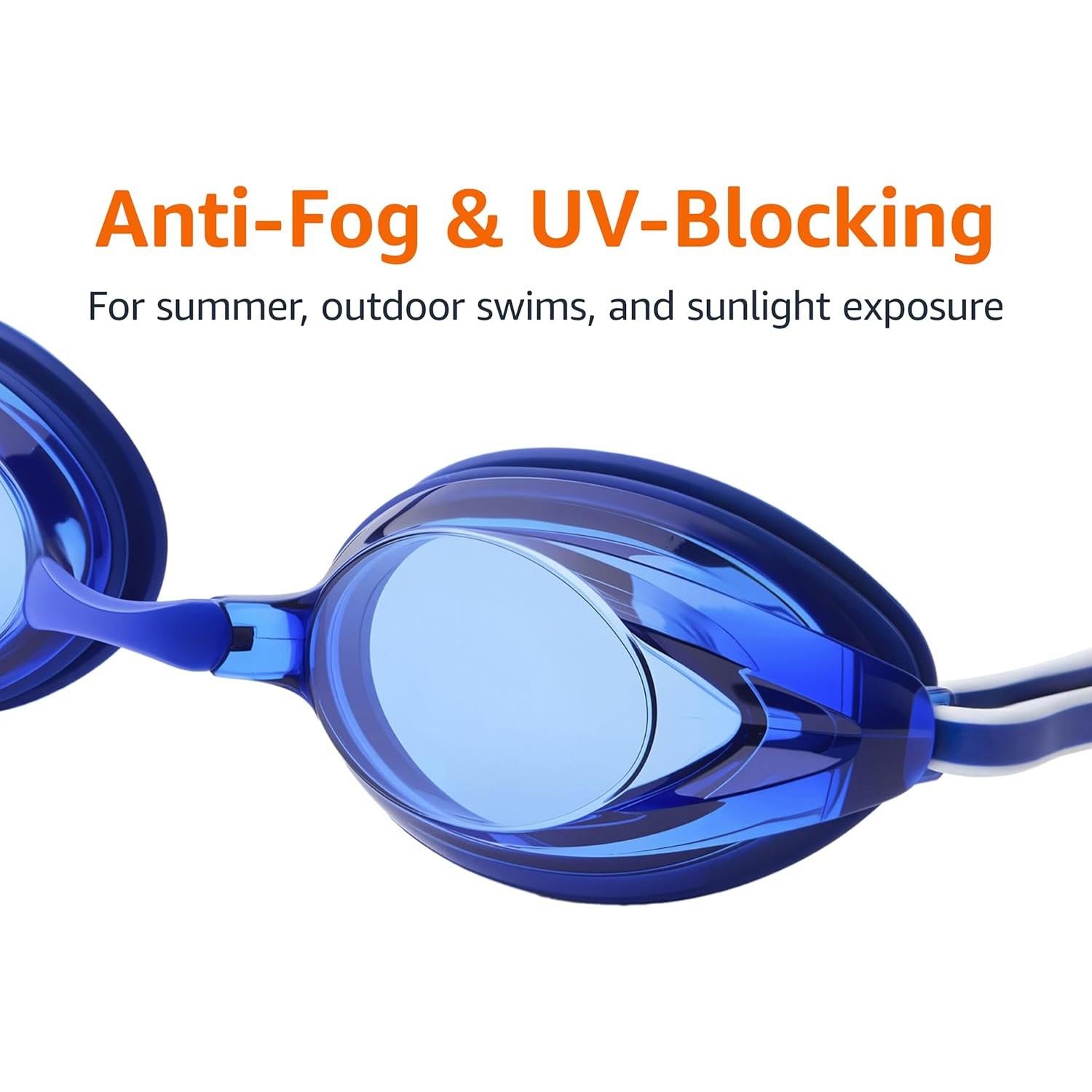 Gafas de natación unisex Amazon Basics azul con lentes anti-niebla