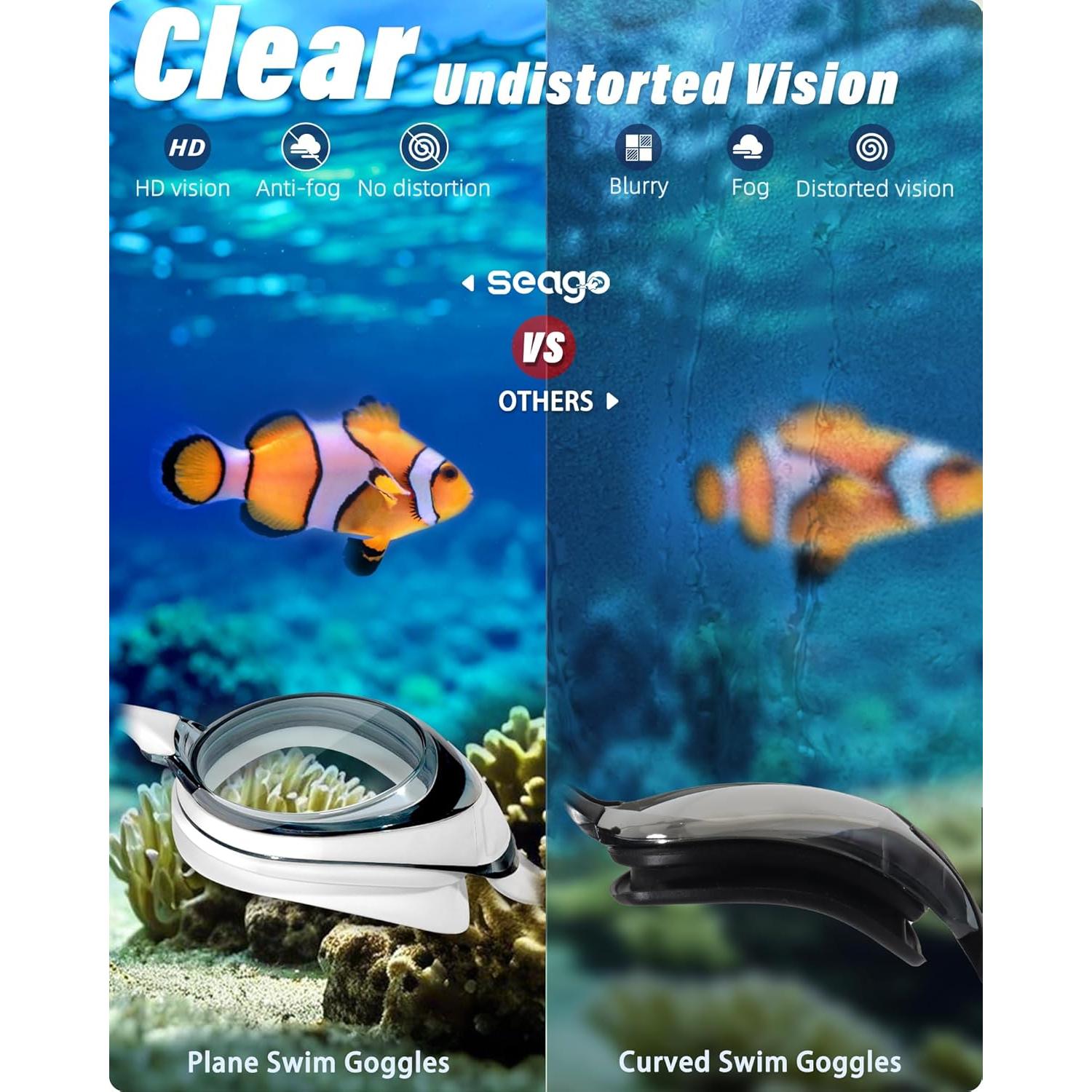 Gafas de Natación Antivaho Seago para Adultos y Jóvenes - Negro y Blanco