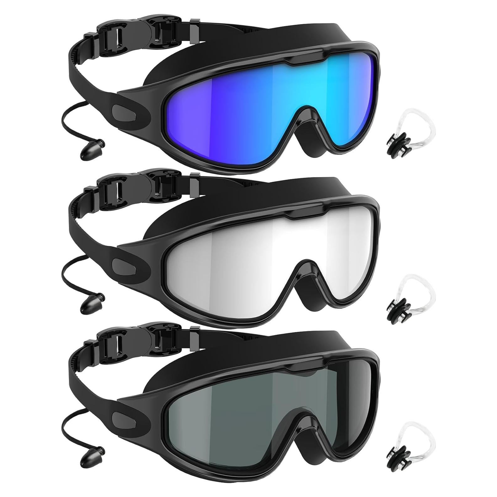 Gafas de natación NSSIW para adultos UV400, paquete de 3