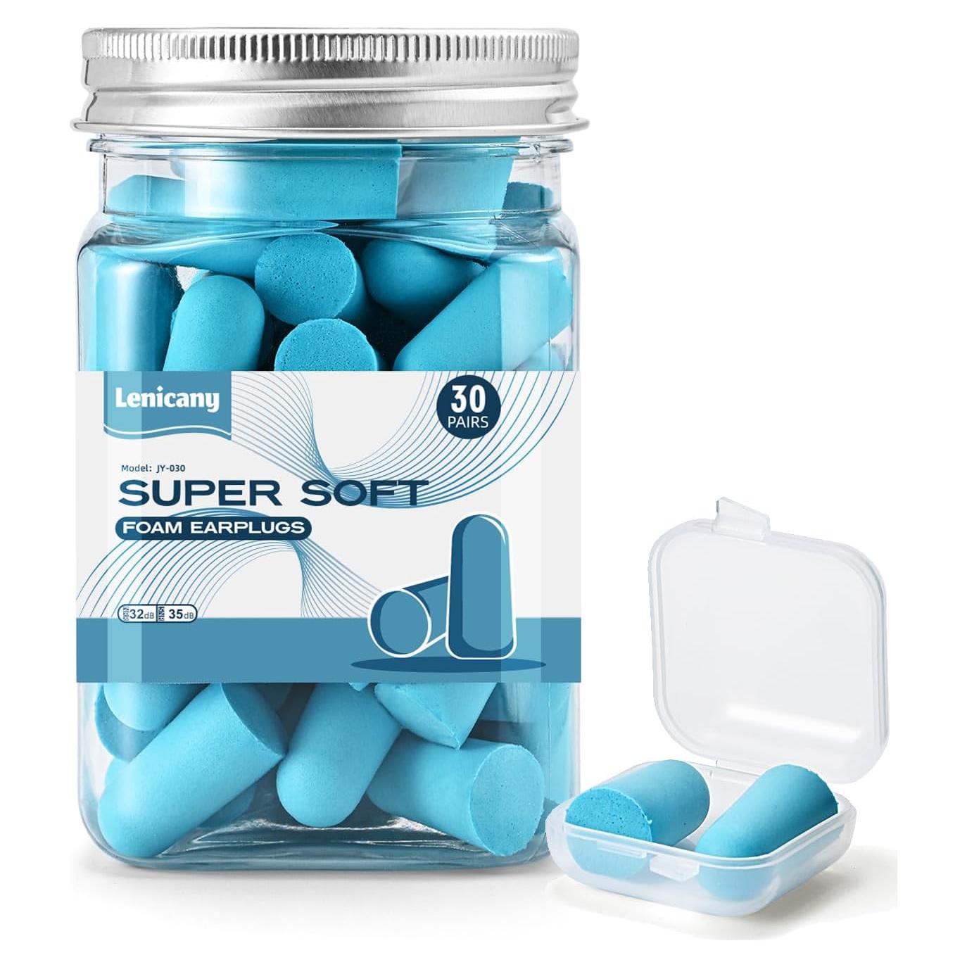 30 Pares Tapones de Espuma Suave Lenicany 35dB Azul