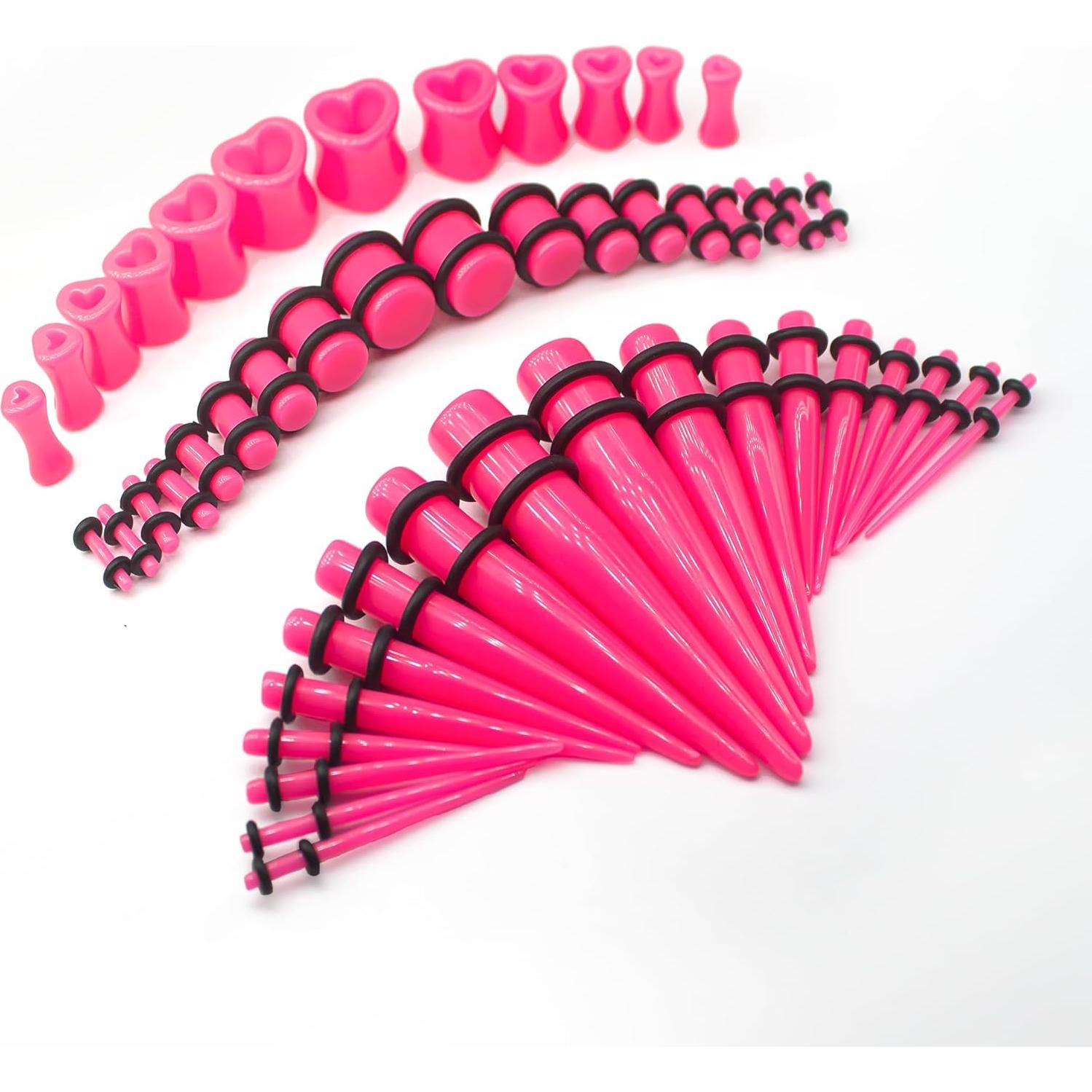 Kit de Estiramiento de Orejas 48 Piezas Acrílico Rosa 14G-0000G