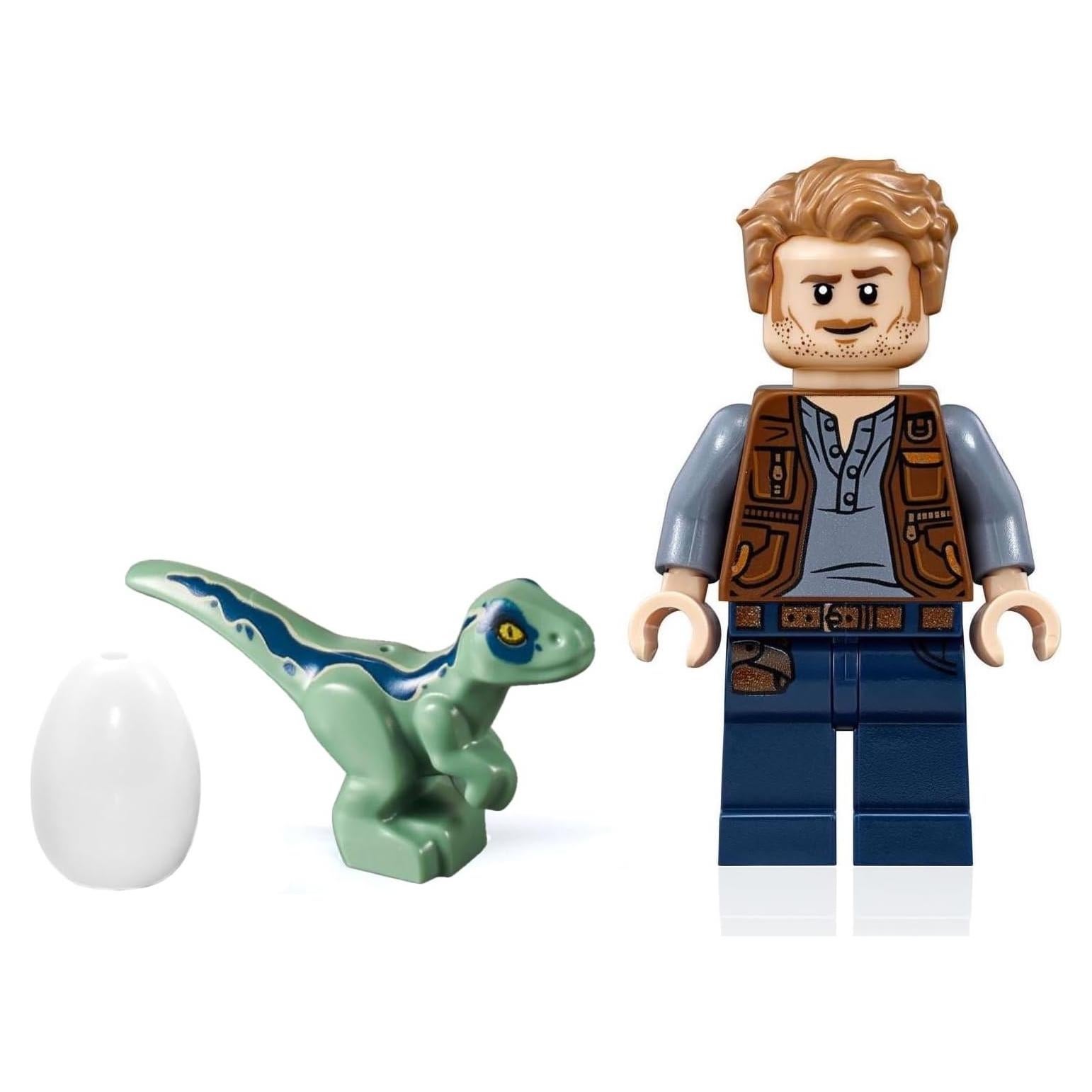 LEGO Mundo Jurásico Dominio - Minifigura Owen Grady y Raptor
