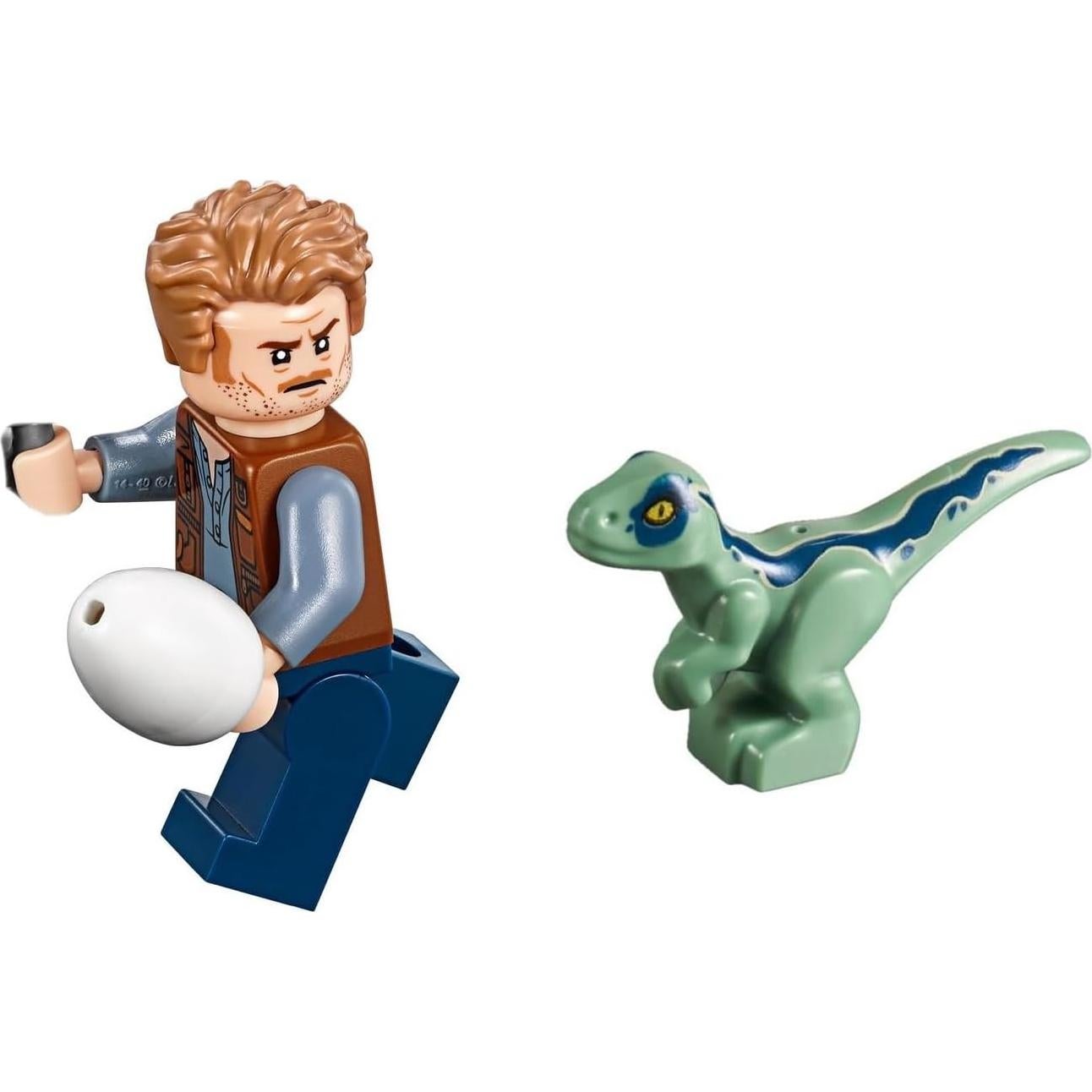 LEGO Mundo Jurásico Dominio - Minifigura Owen Grady y Raptor