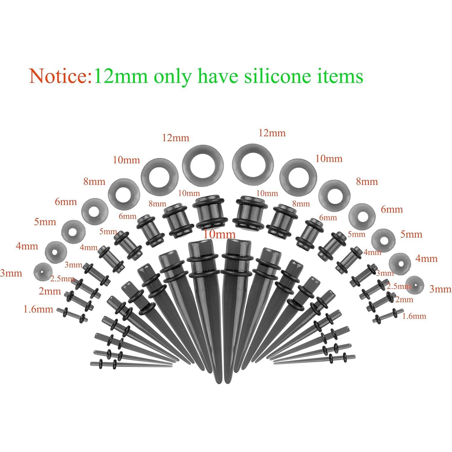 Kit de Estiramiento de Orejas Memsion 50 Piezas 14G a 00G