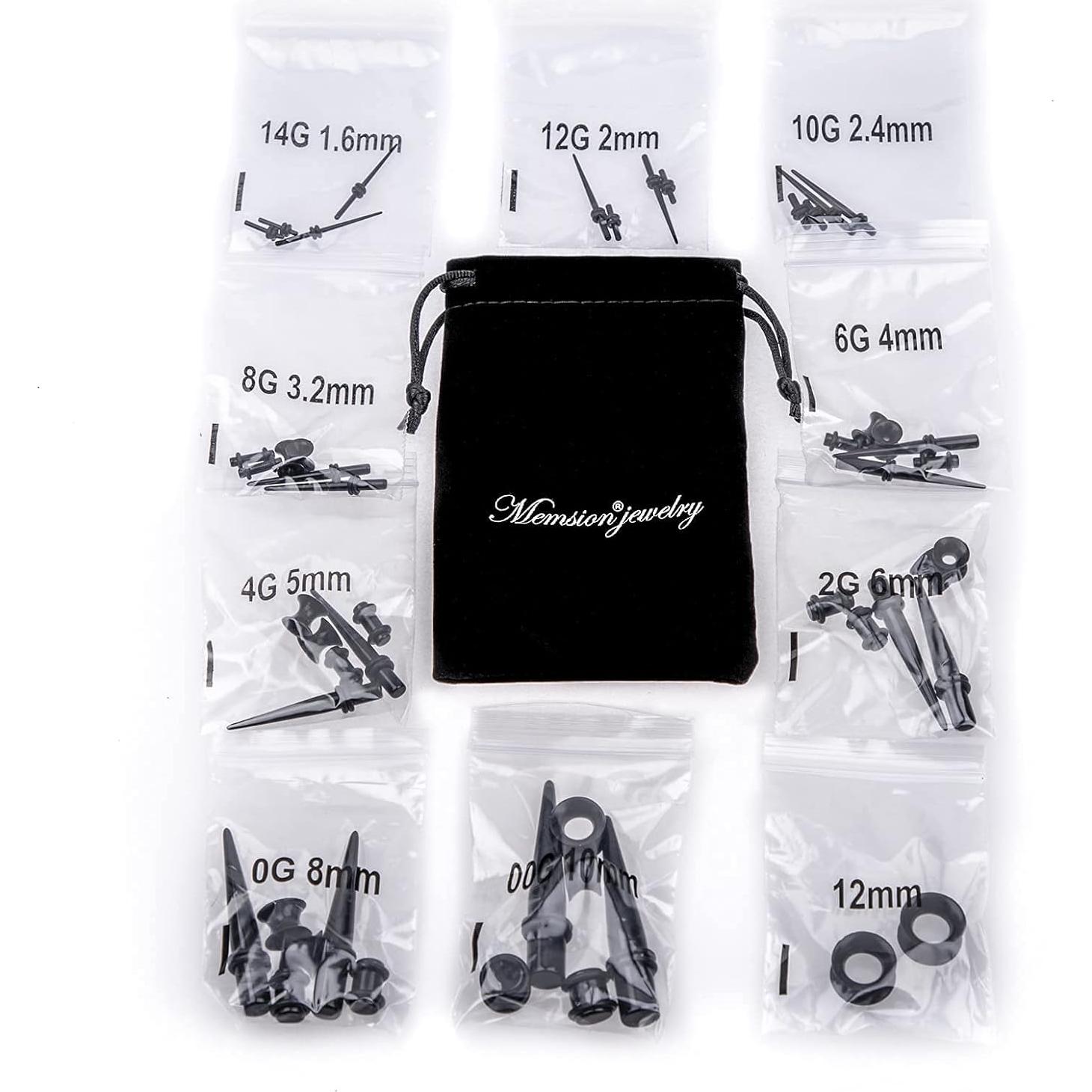 Kit de Estiramiento de Orejas Memsion 50 Piezas 14G a 00G