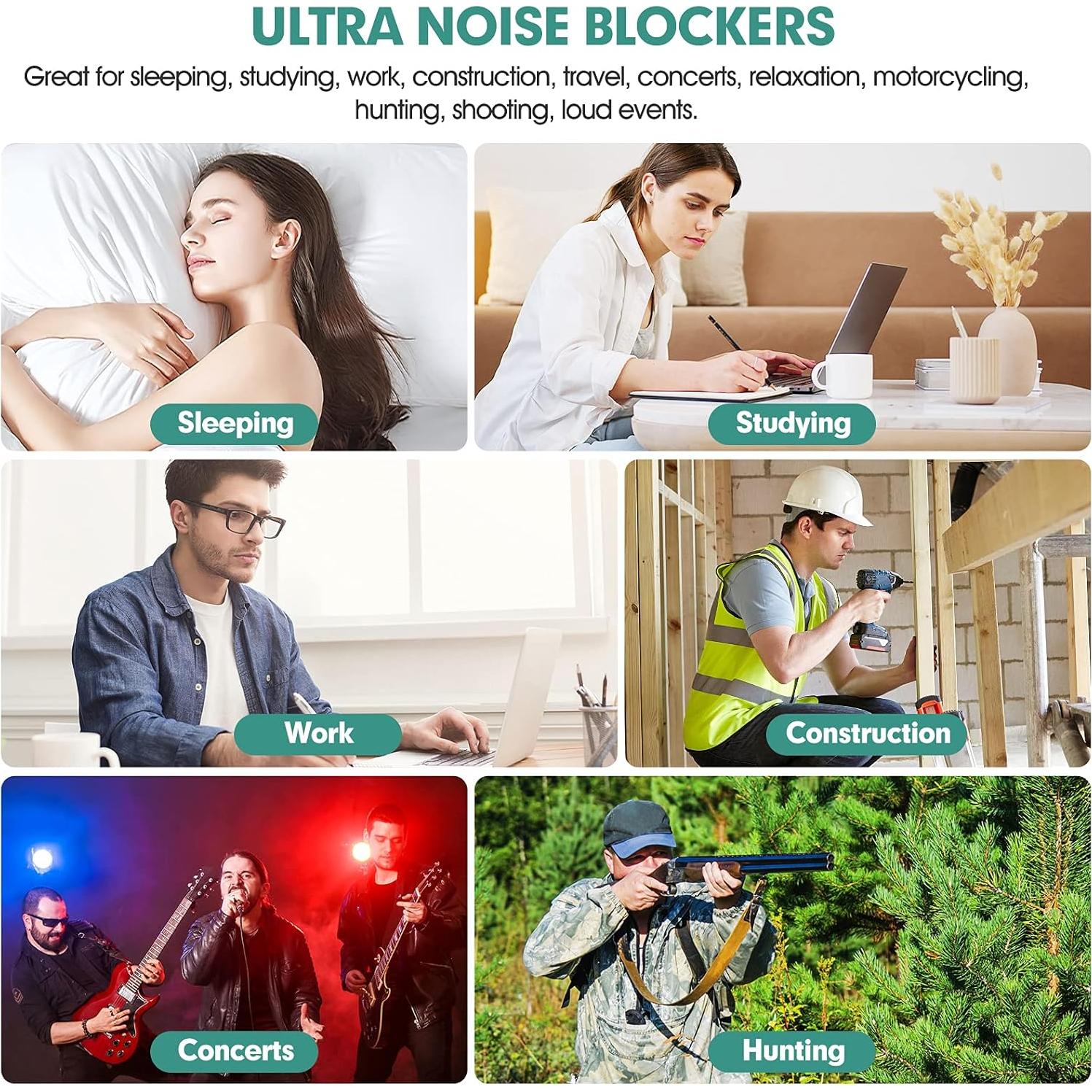 100 Pares de Tapones para Oídos Jindali Reducción de Ruido 33dB