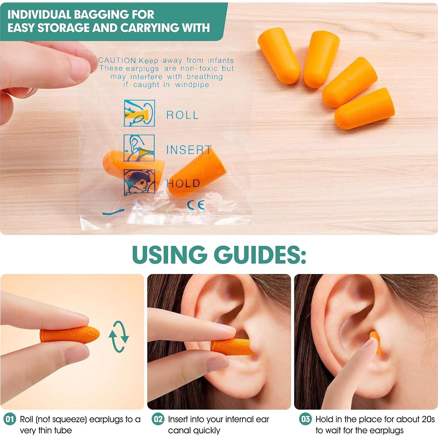 100 Pares de Tapones para Oídos Jindali Reducción de Ruido 33dB