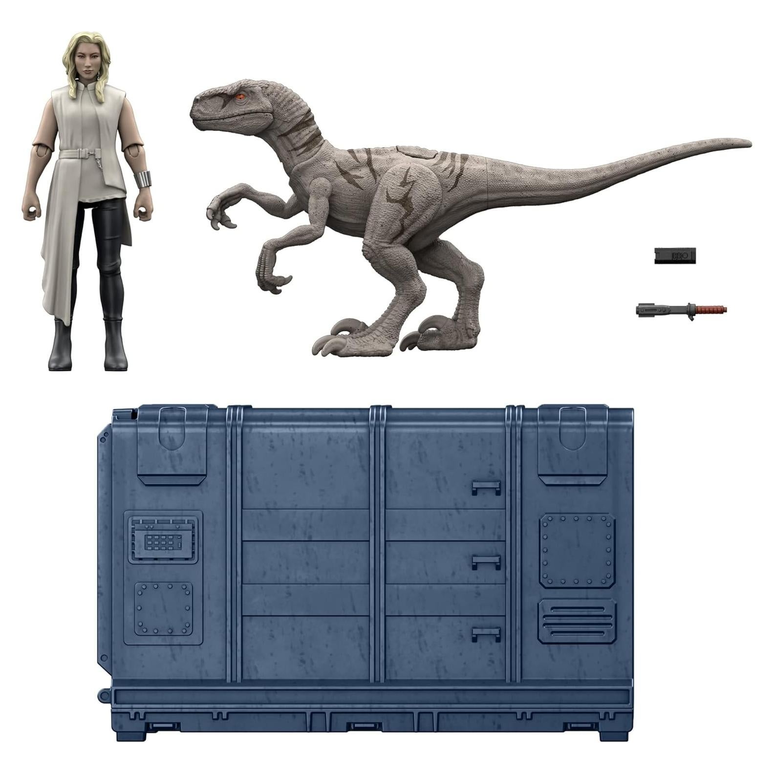 Jurassic World HFG63 Cage and Fury Dinosaur Set (9.5 cm) with 1 Exclusive Soyona Figure, 1 Atrociraptor Figure and Special Unit, Children's Toy, Ages 4 and Above