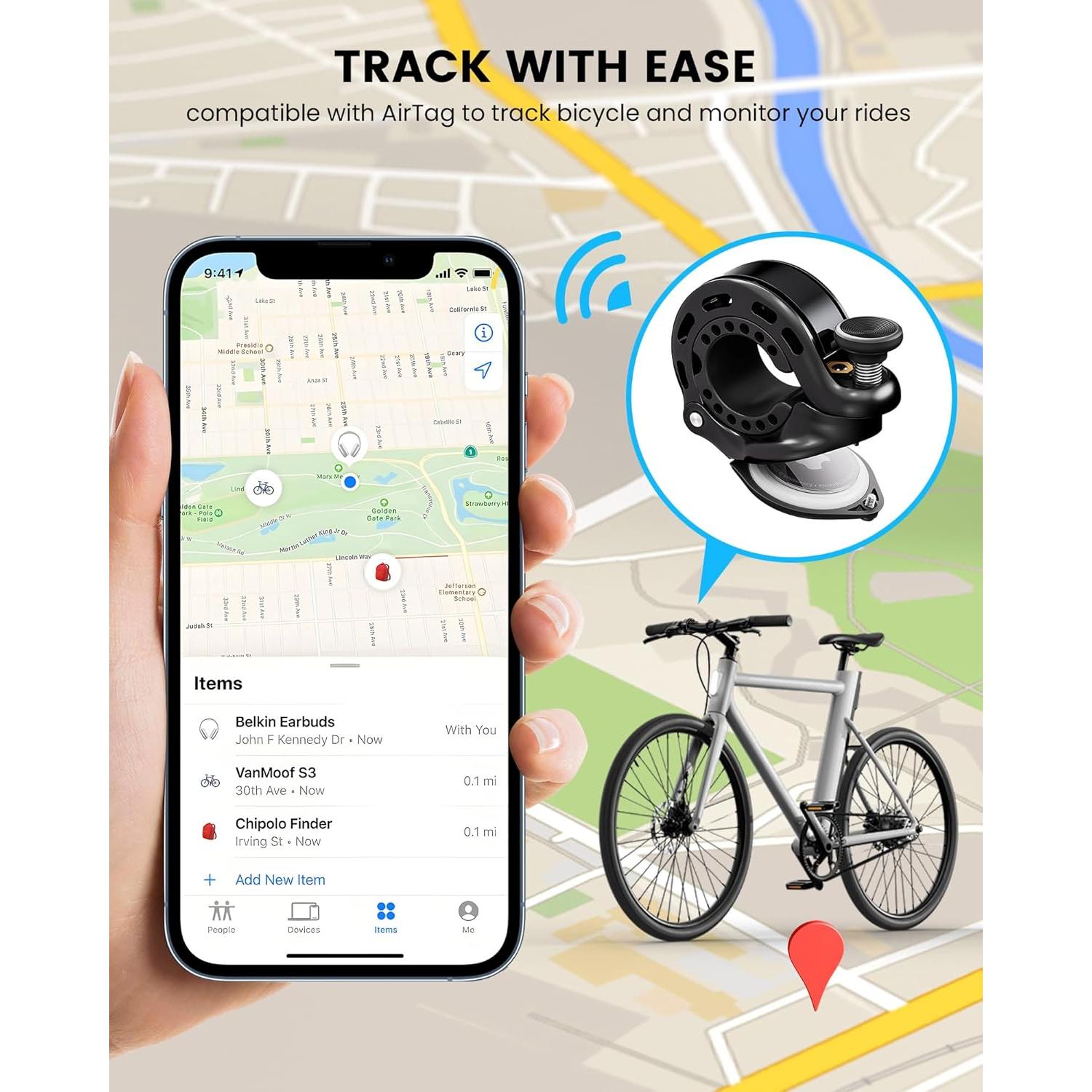 Timbre de Bicicleta RAVEMEN Q2 Compatible con AirTag