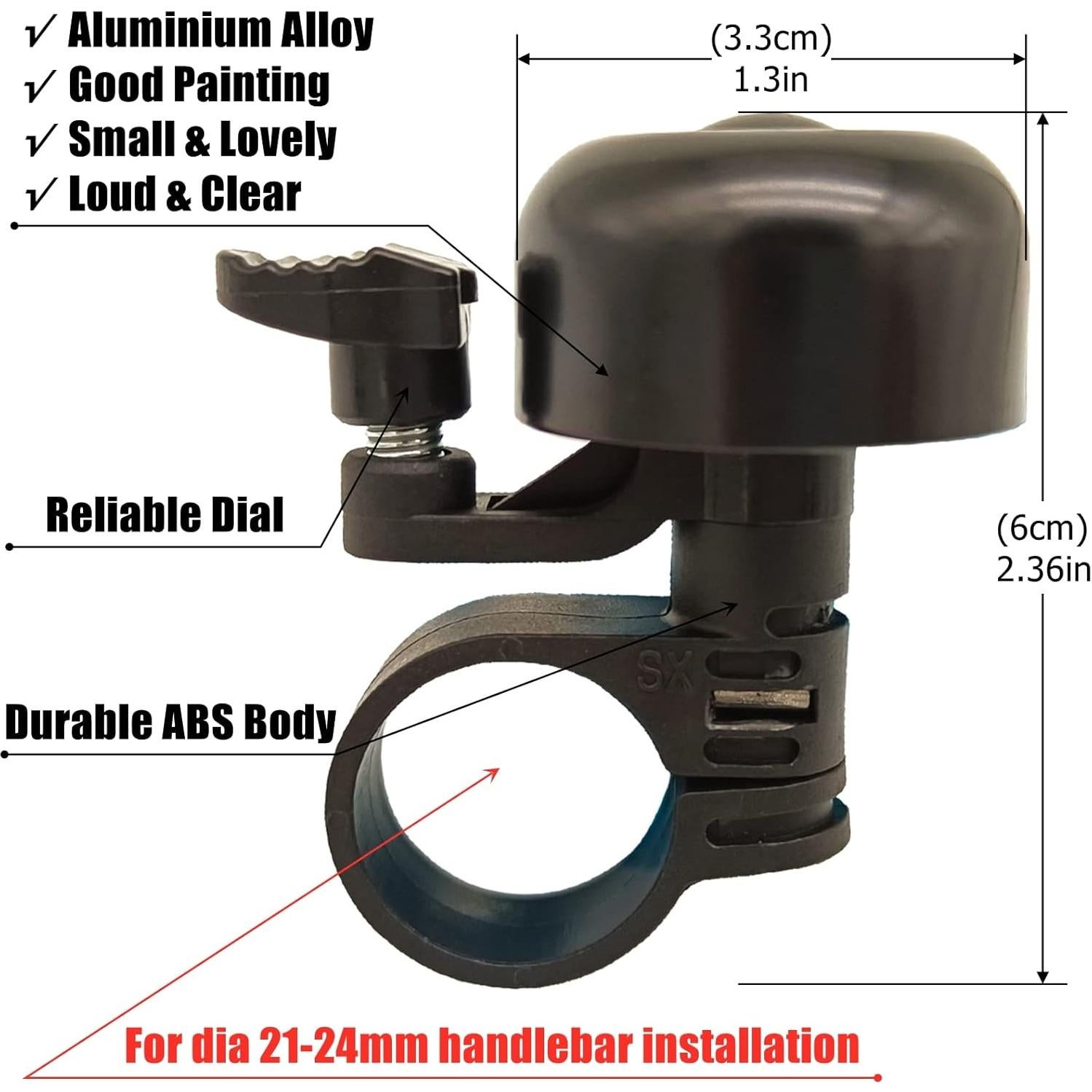 Timbre de Bicicleta RYANGO BBL-BS Mini Aluminio Negro Plata