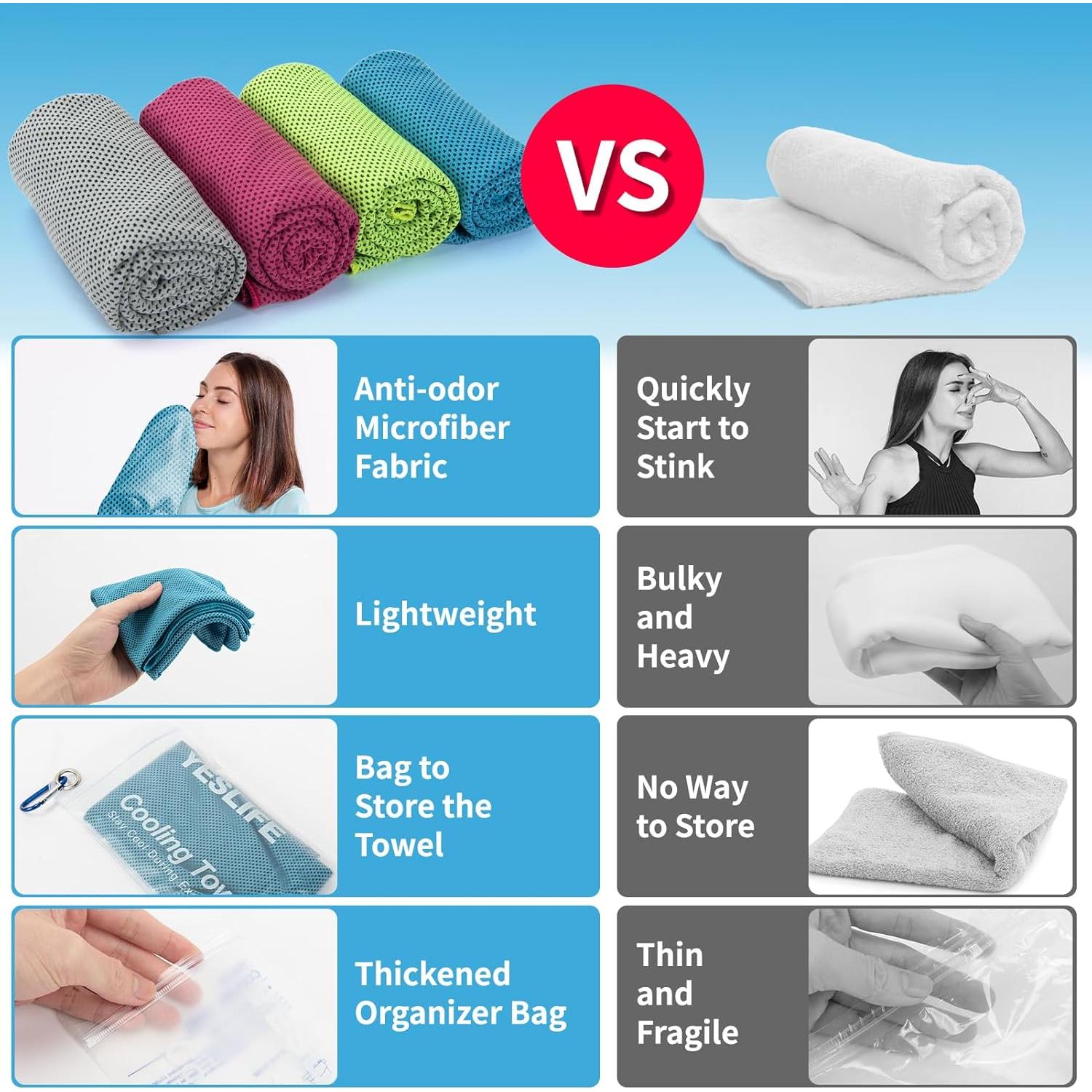 Toalla Enfriadora YESLIFE 4 Piezas 101.6x30.5cm Microfibra
