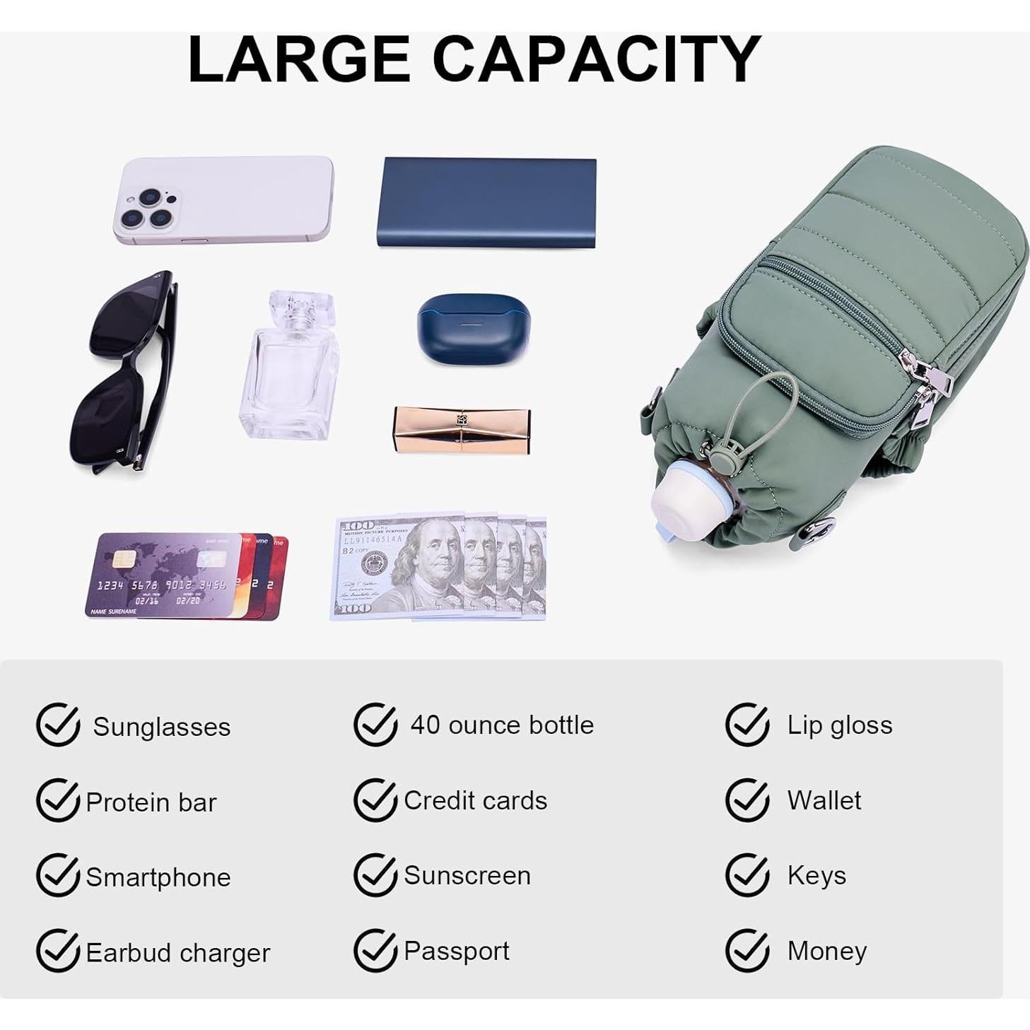 Bolsa Cruzada para Botella de Agua Lexiyat 40 oz Aislada Verde