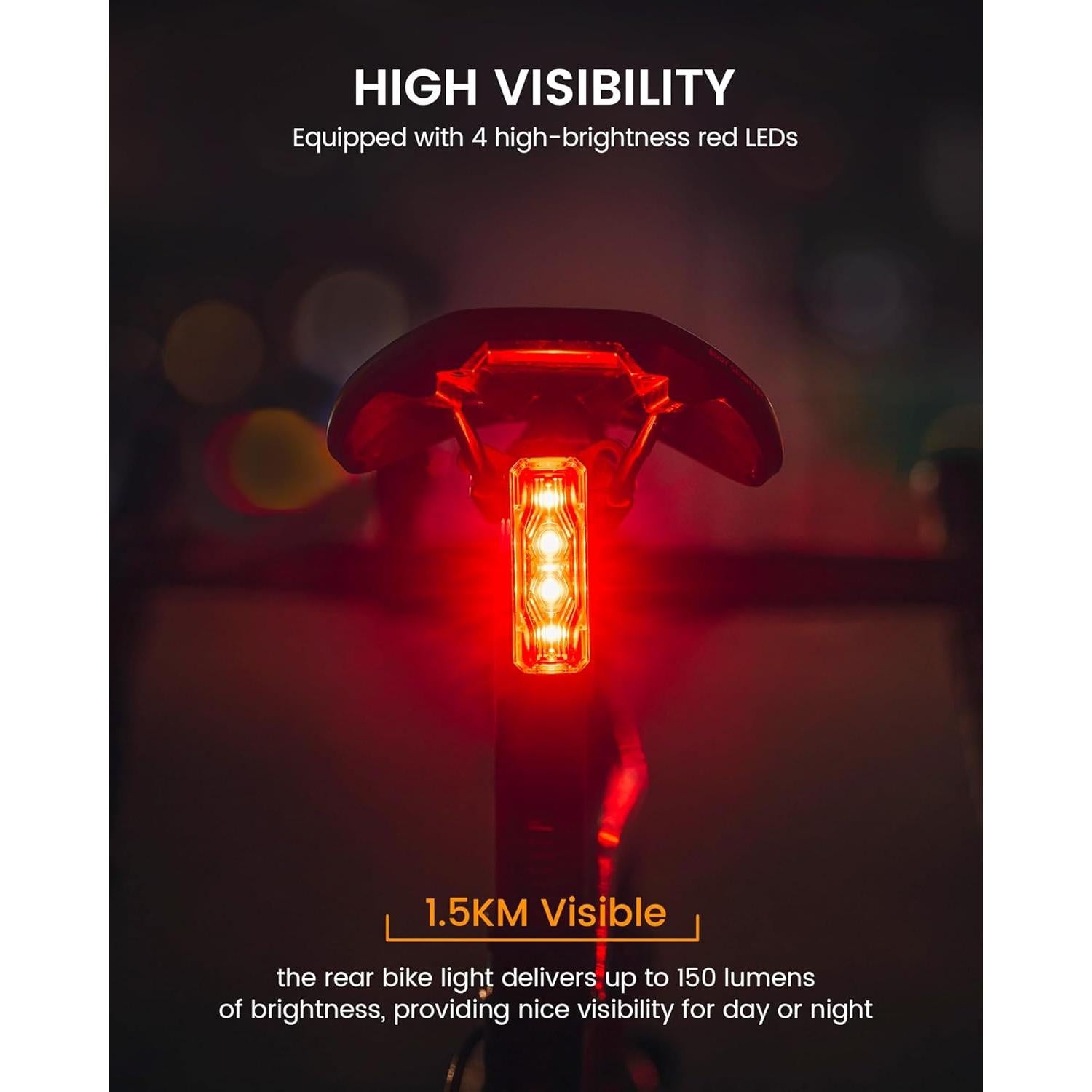 Luz Trasera de Bicicleta RAVEMEN TR150 150 Lúmenes USB C