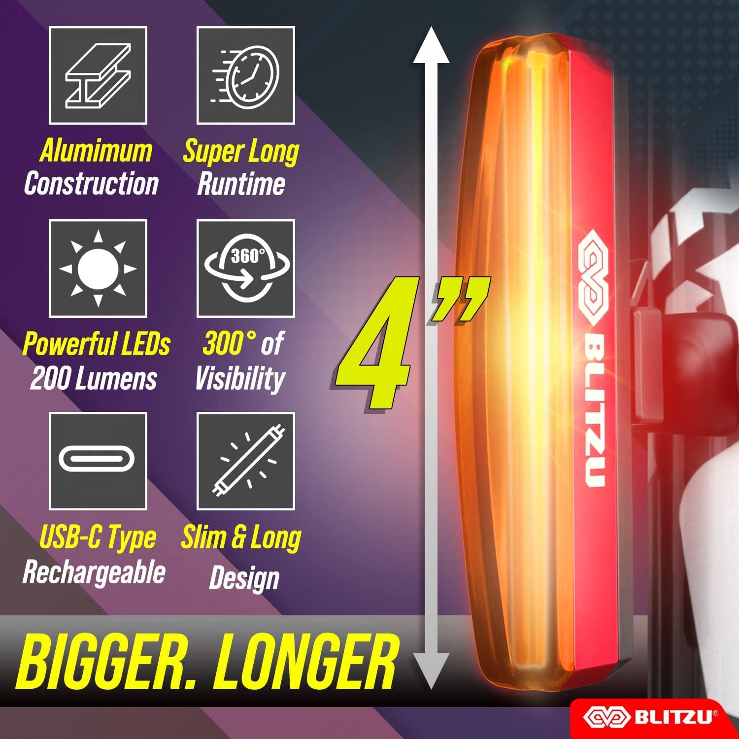 Luz Trasera de Bicicleta BLITZU Cyborg 200T LED USB-C 200 Lúmenes