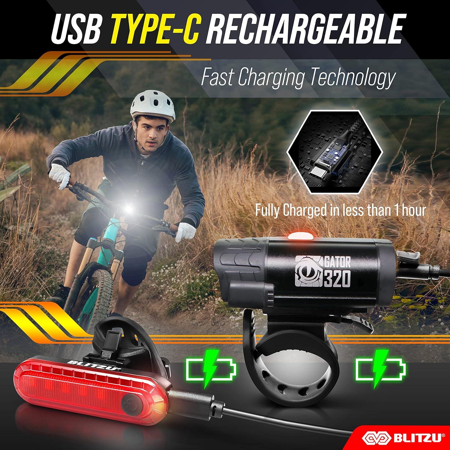 Juego de Luces para Bicicleta BLITZU Gator 320 LED USB-C