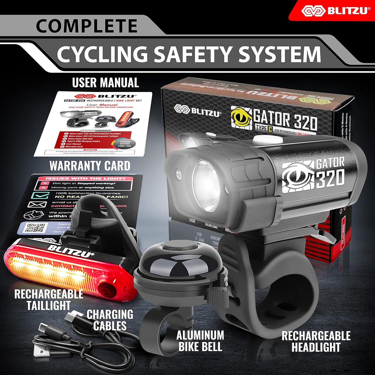 Juego de Luces para Bicicleta BLITZU Gator 320 LED USB-C