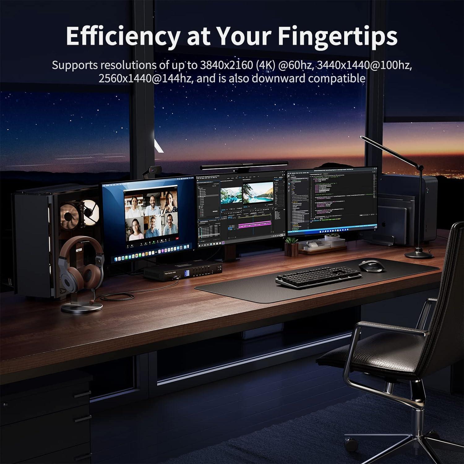 Interruptor KVM HDMI TESmart 4 Puertos Triple Monitor 4K