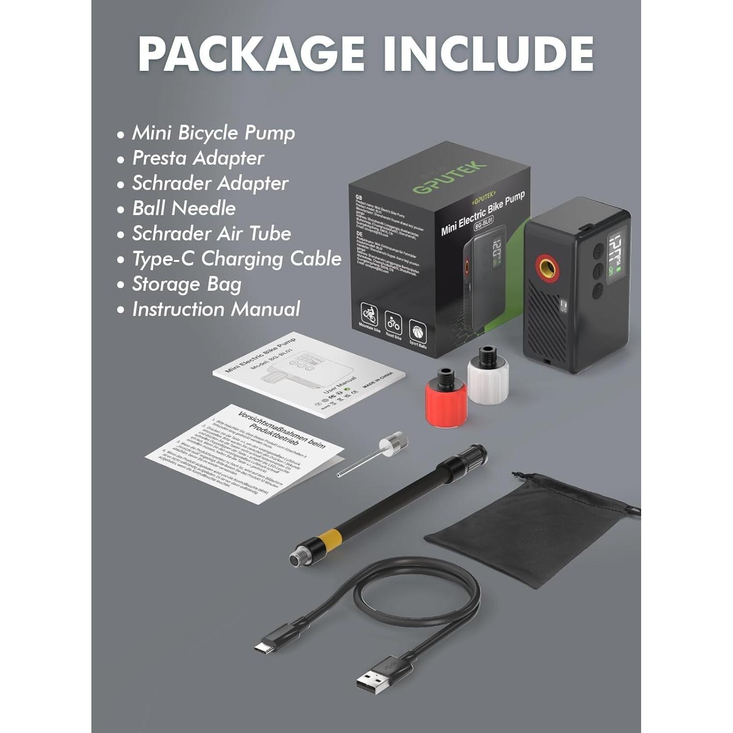 Mini Bomba de Aire Eléctrica GPUTEK BL01 120 PSI Portátil