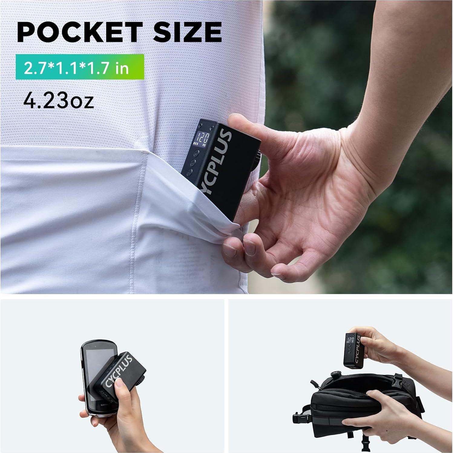 Bomba Eléctrica CYCPLUS AS2 Pro Mini con Manómetro 120 PSI